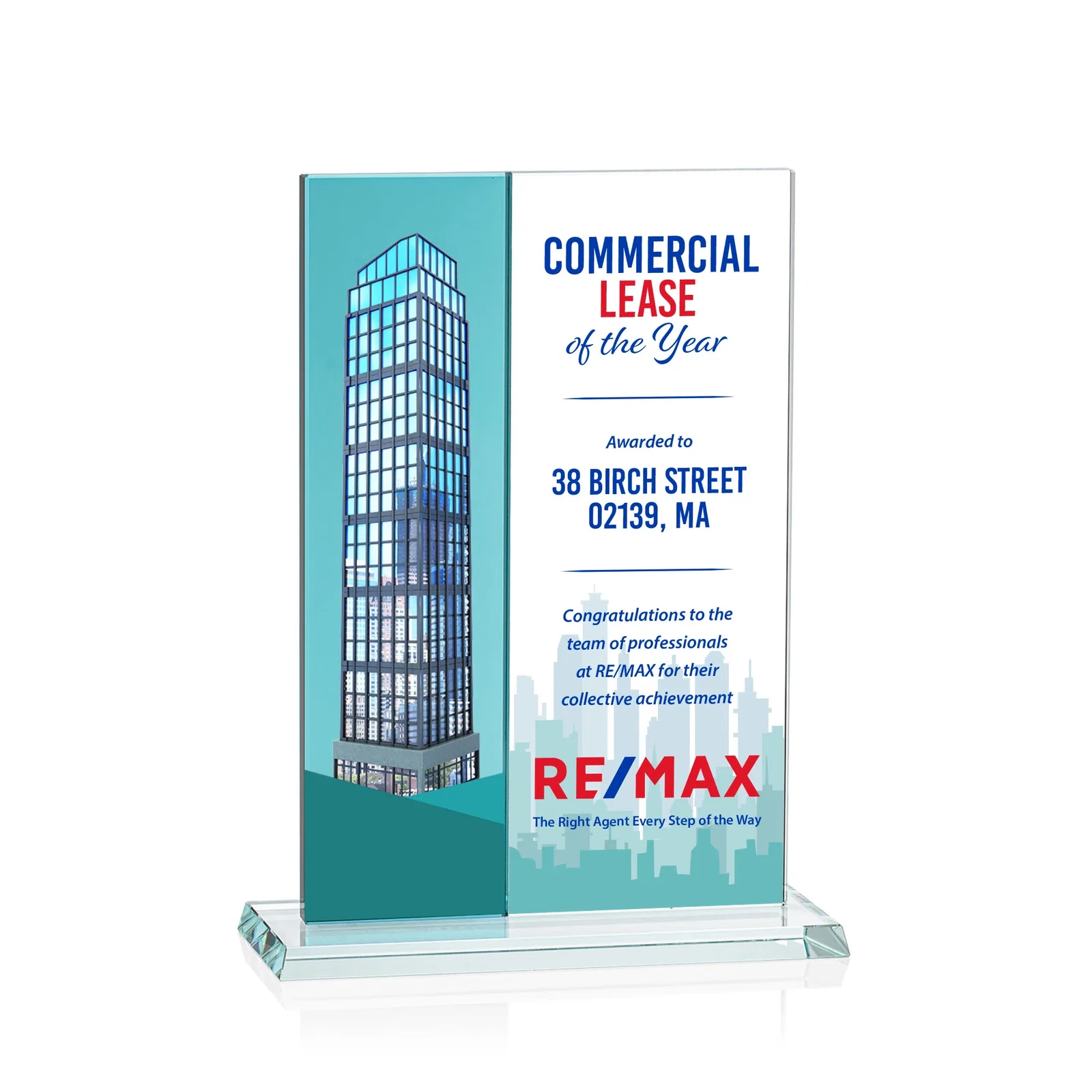 Promotional Starfire and Teal Glass Panel Award, Fused Vertical Design, awards for donor appreciation