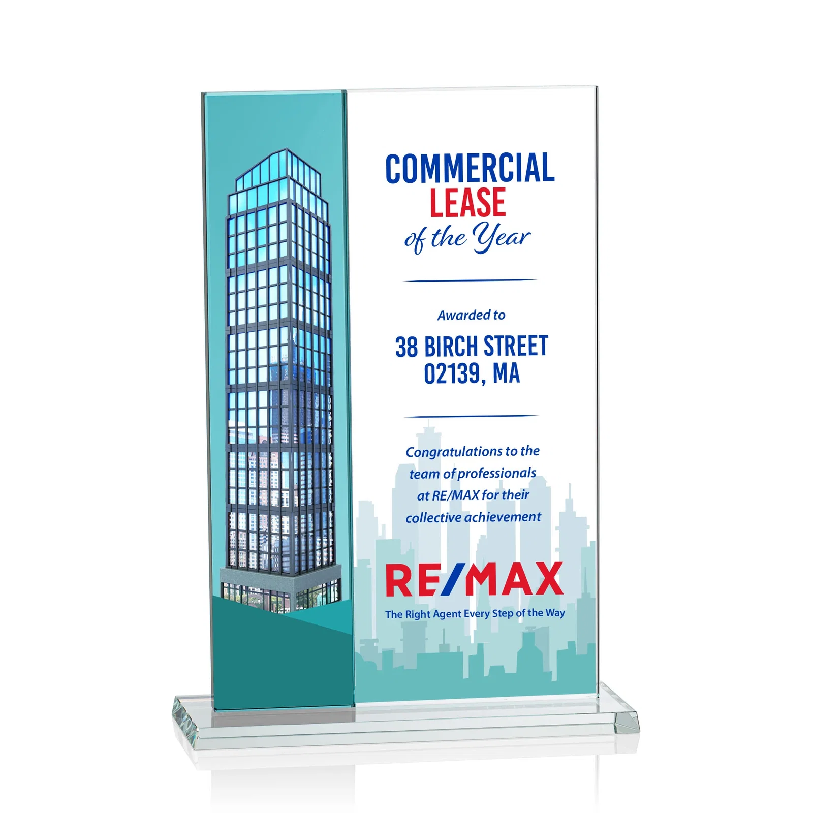 Promotional Starfire and Teal Glass Panel Award, Fused Vertical Design, awards for graduation ceremonies