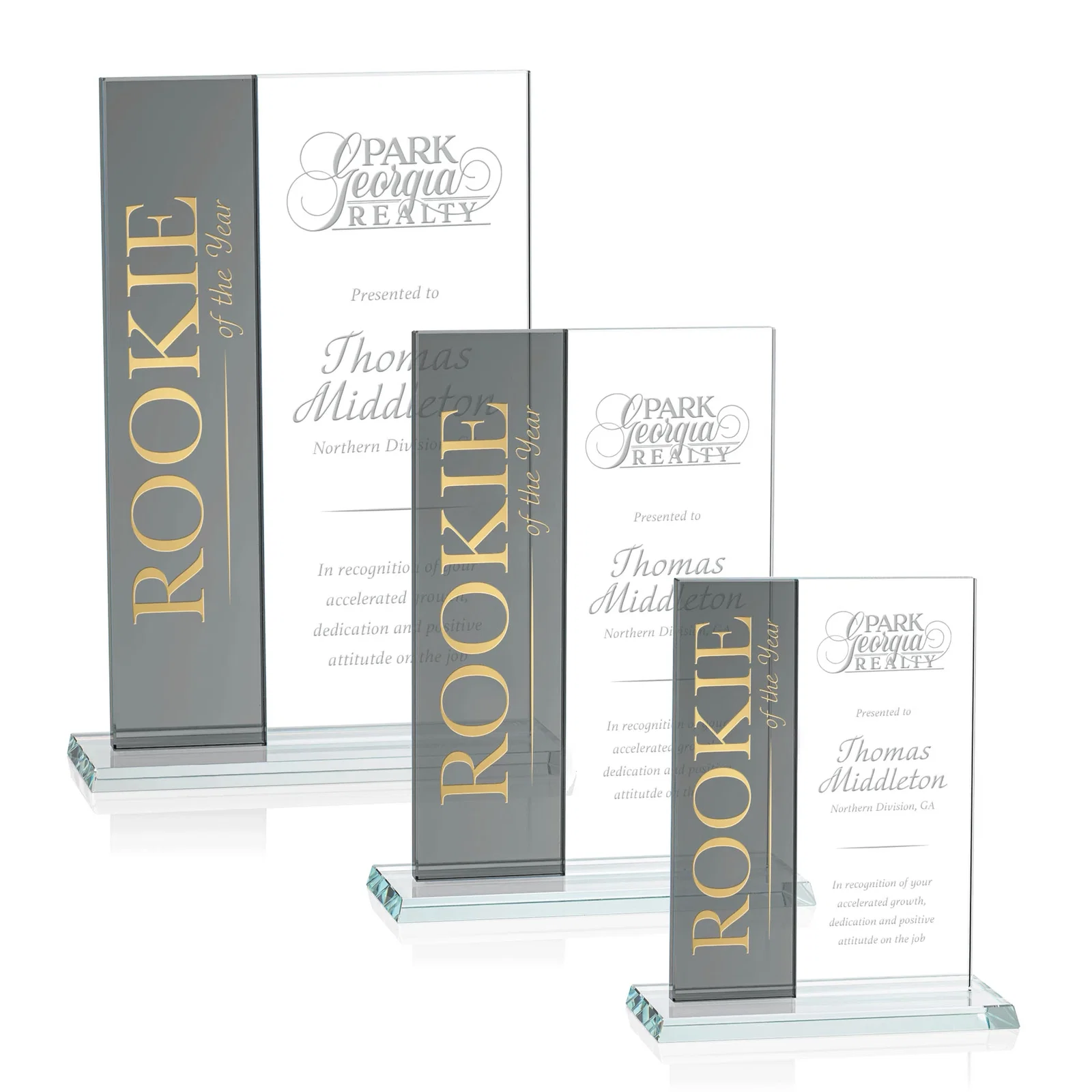 Custom Starfire and Teal Glass Panel Award, Fused Vertical Design, awards for retirement presentations