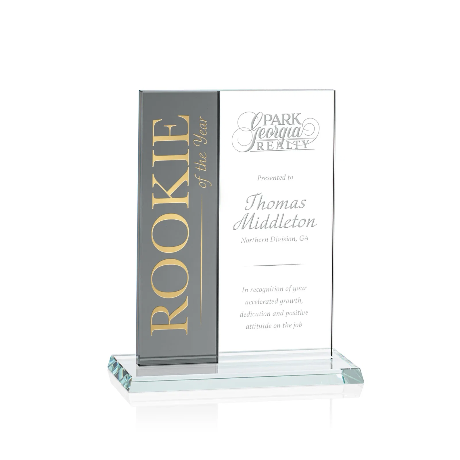 Custom Starfire and Teal Glass Panel Award, Fused Vertical Design, awards for team milestone celebrations