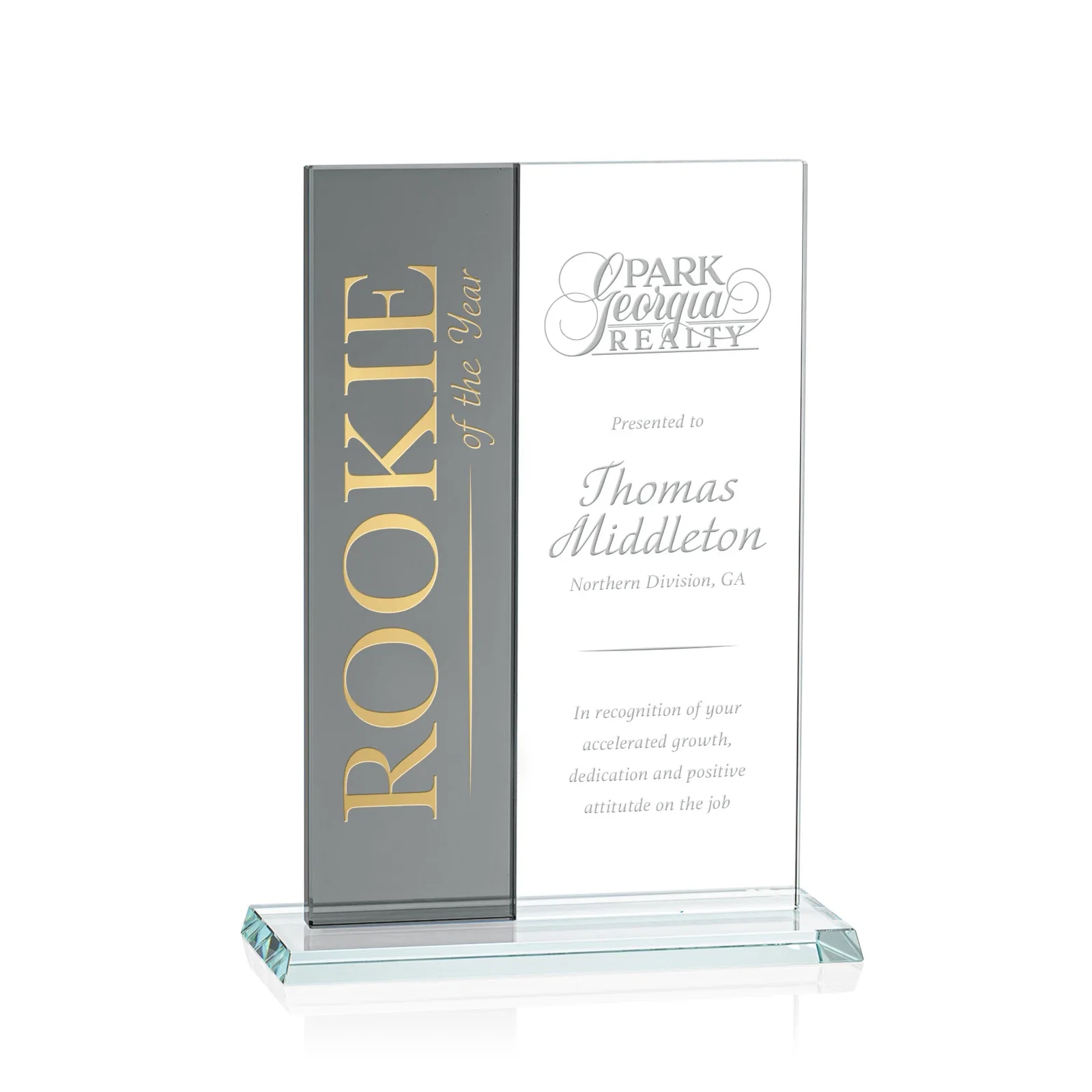 Custom Starfire and Teal Glass Panel Award, Fused Vertical Design, awards for donor appreciation