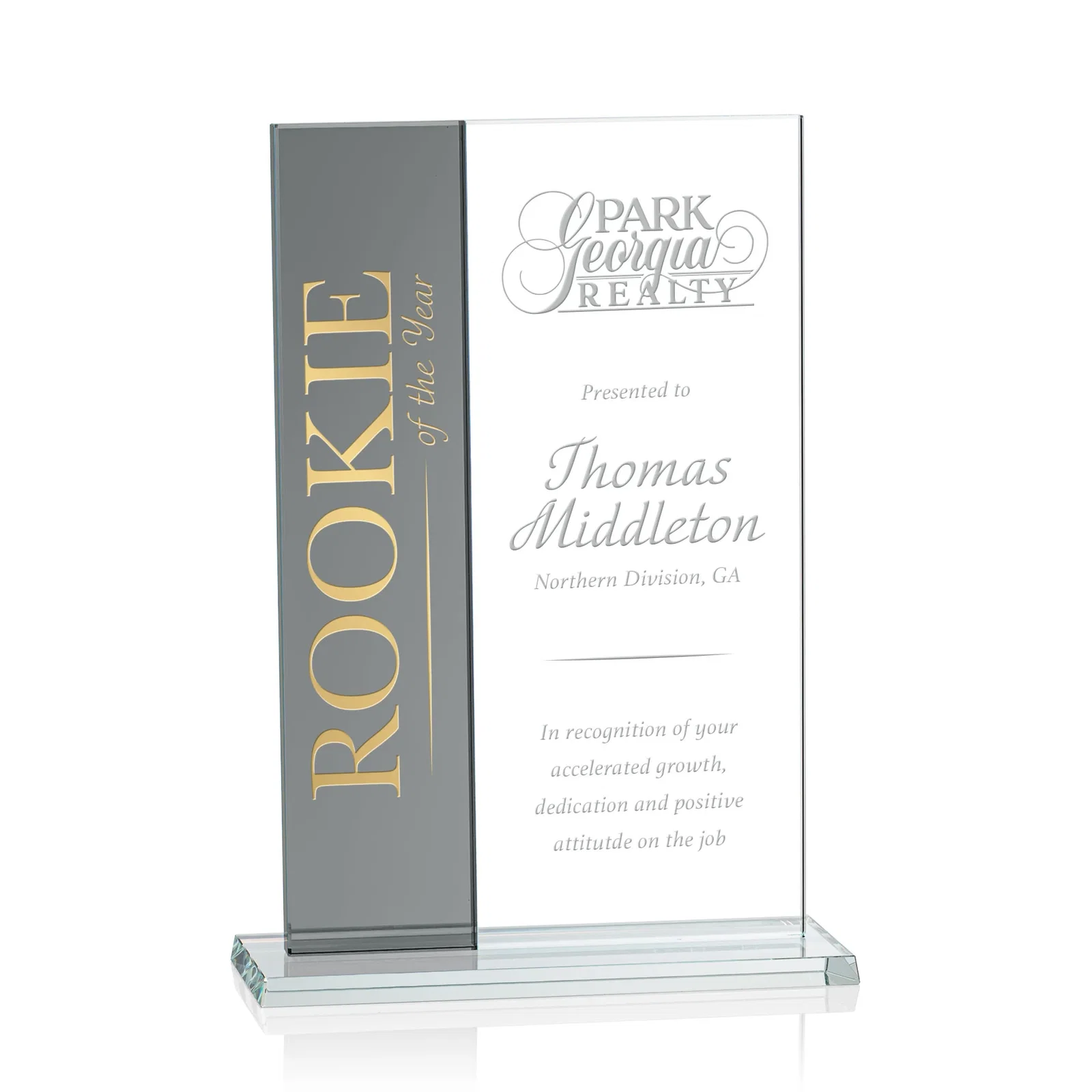 Custom Starfire and Teal Glass Panel Award, Fused Vertical Design, awards for graduation ceremonies