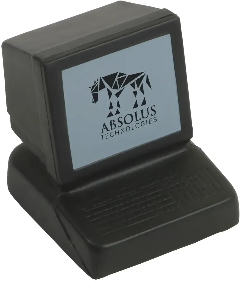 Side profile of the computer custom stress ball showing branded imprint area