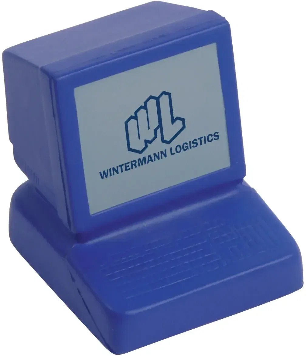 Back view of the desktop computer custom stress ball for branded tech giveaways