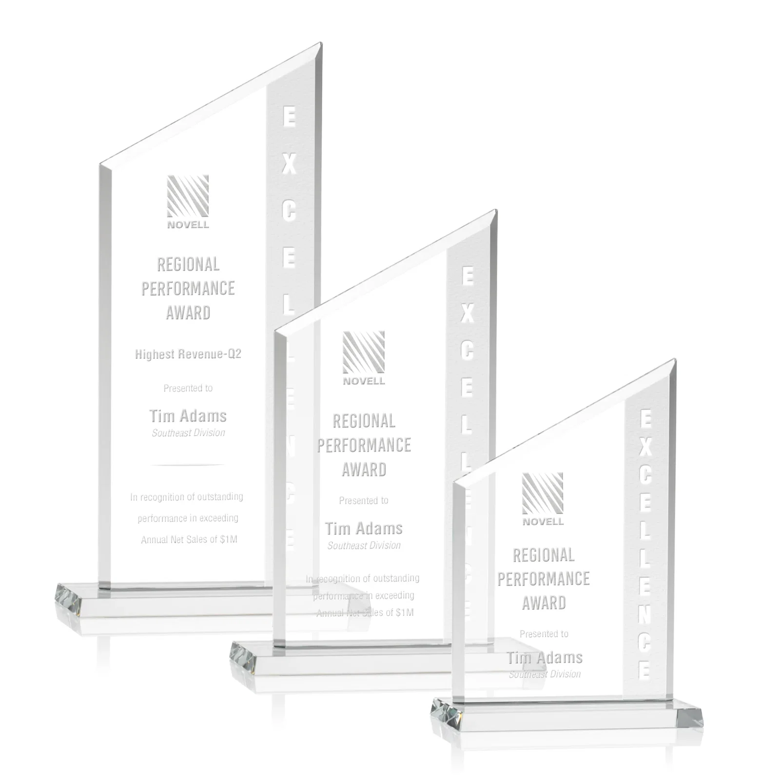 Custom Starfire Crystal Slant-Top Award on a Matching Beveled Base for employee recognition