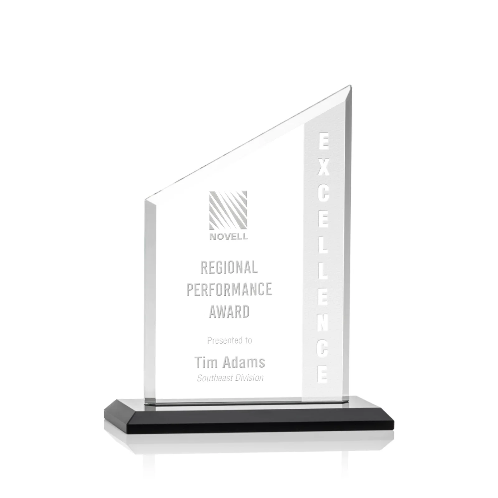 Custom Starfire Crystal Slant-Top Award on a Matching Beveled Base for volunteer appreciation