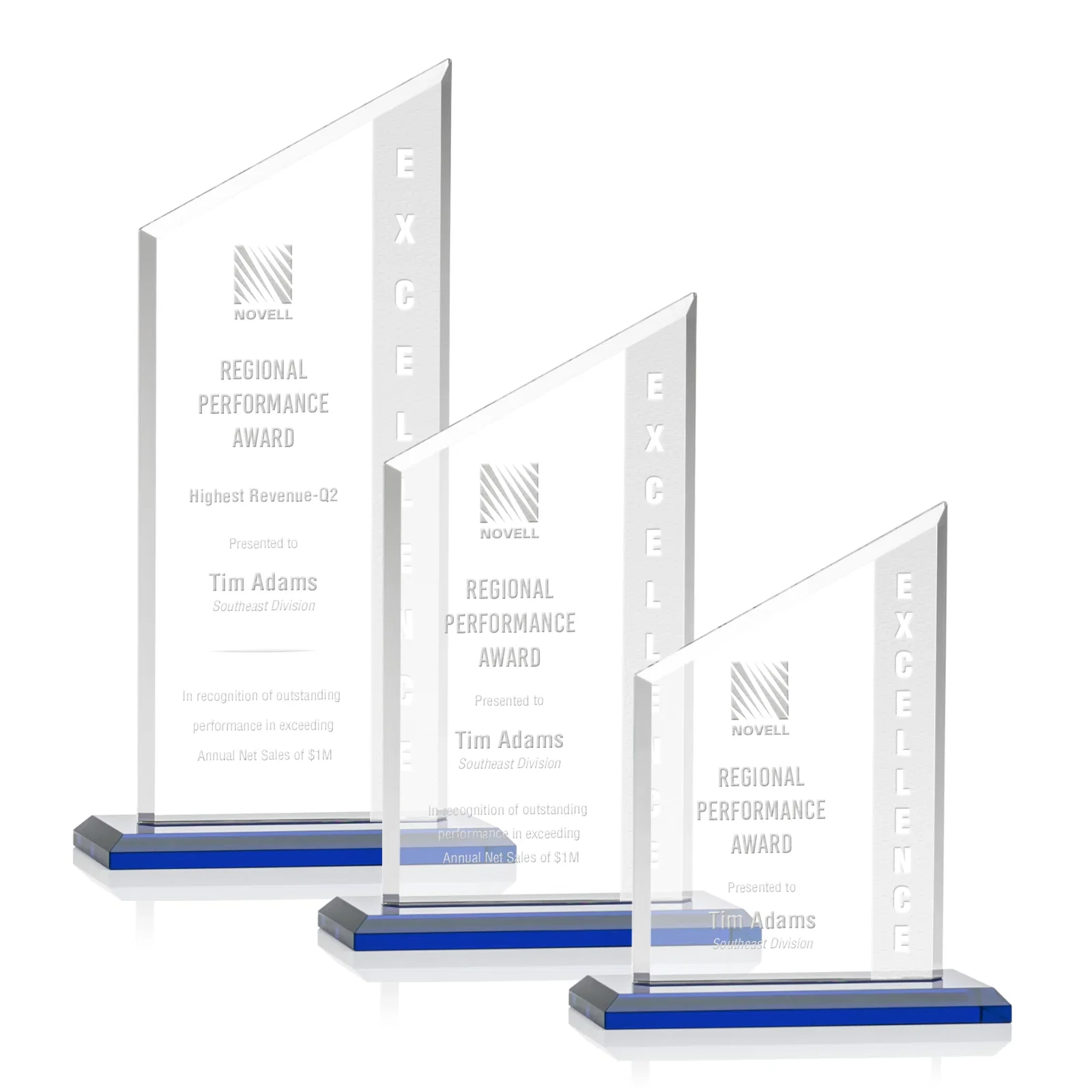 Personalized Starfire Crystal Slant-Top Award on a Matching Beveled Base for employee recognition