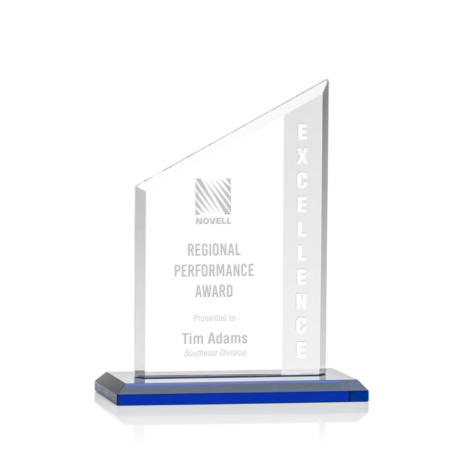 Personalized Starfire Crystal Slant-Top Award on a Matching Beveled Base for corporate award ceremonies