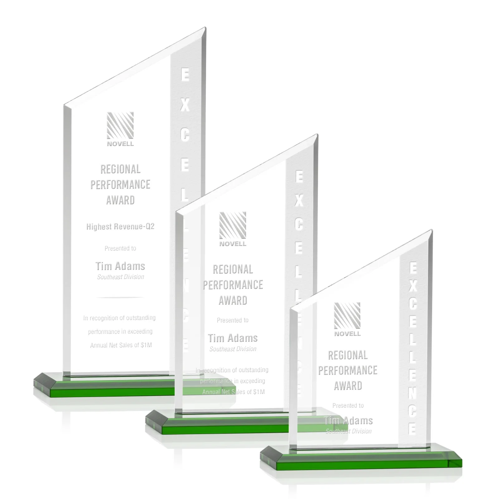 Personalized Starfire Crystal Slant-Top Award on a Matching Beveled Base for retirement presentations