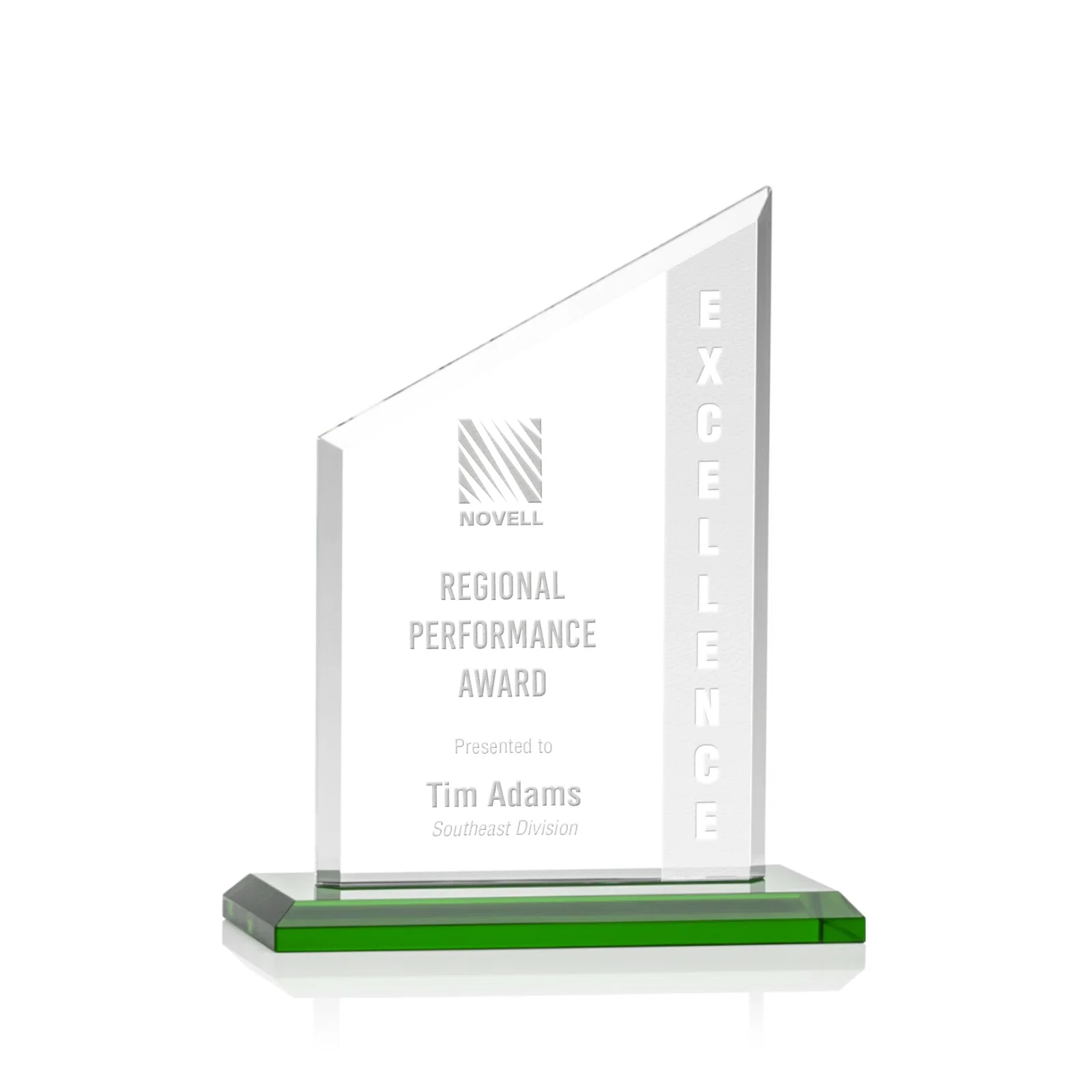 Personalized Starfire Crystal Slant-Top Award on a Matching Beveled Base for team milestone celebrations