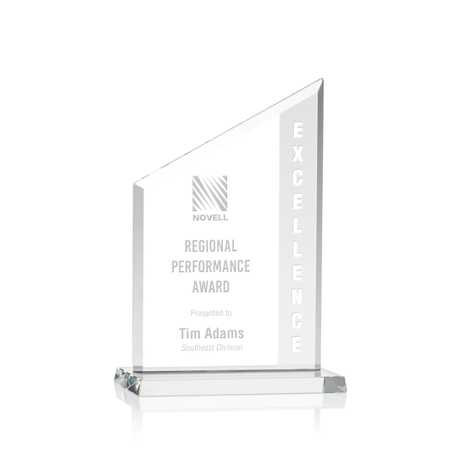 Custom Starfire Crystal Slant-Top Award on a Matching Beveled Base for corporate award ceremonies