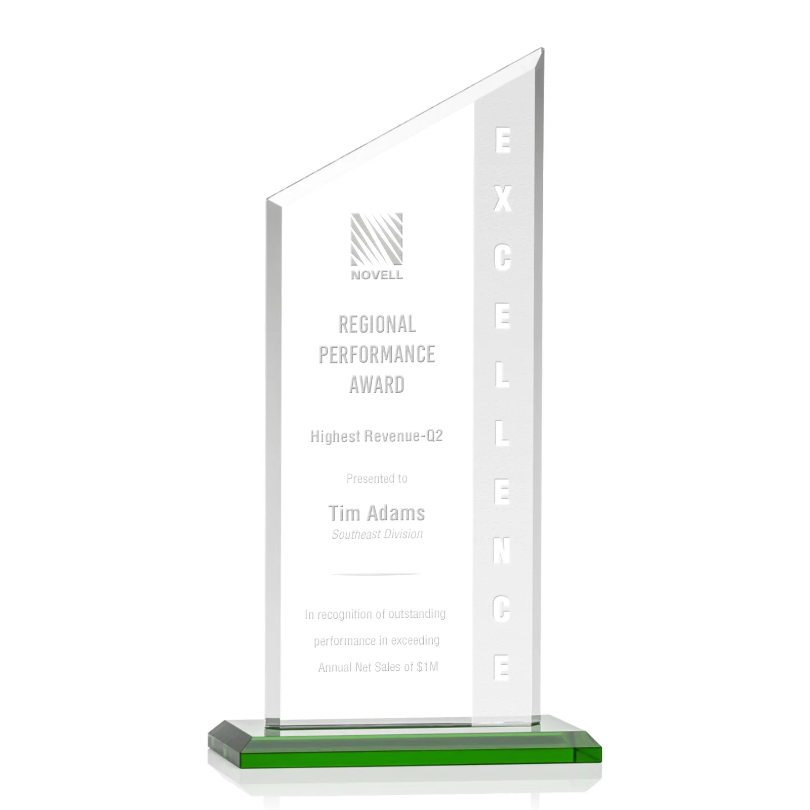 Personalized Starfire Crystal Slant-Top Award on a Matching Beveled Base for graduation ceremonies