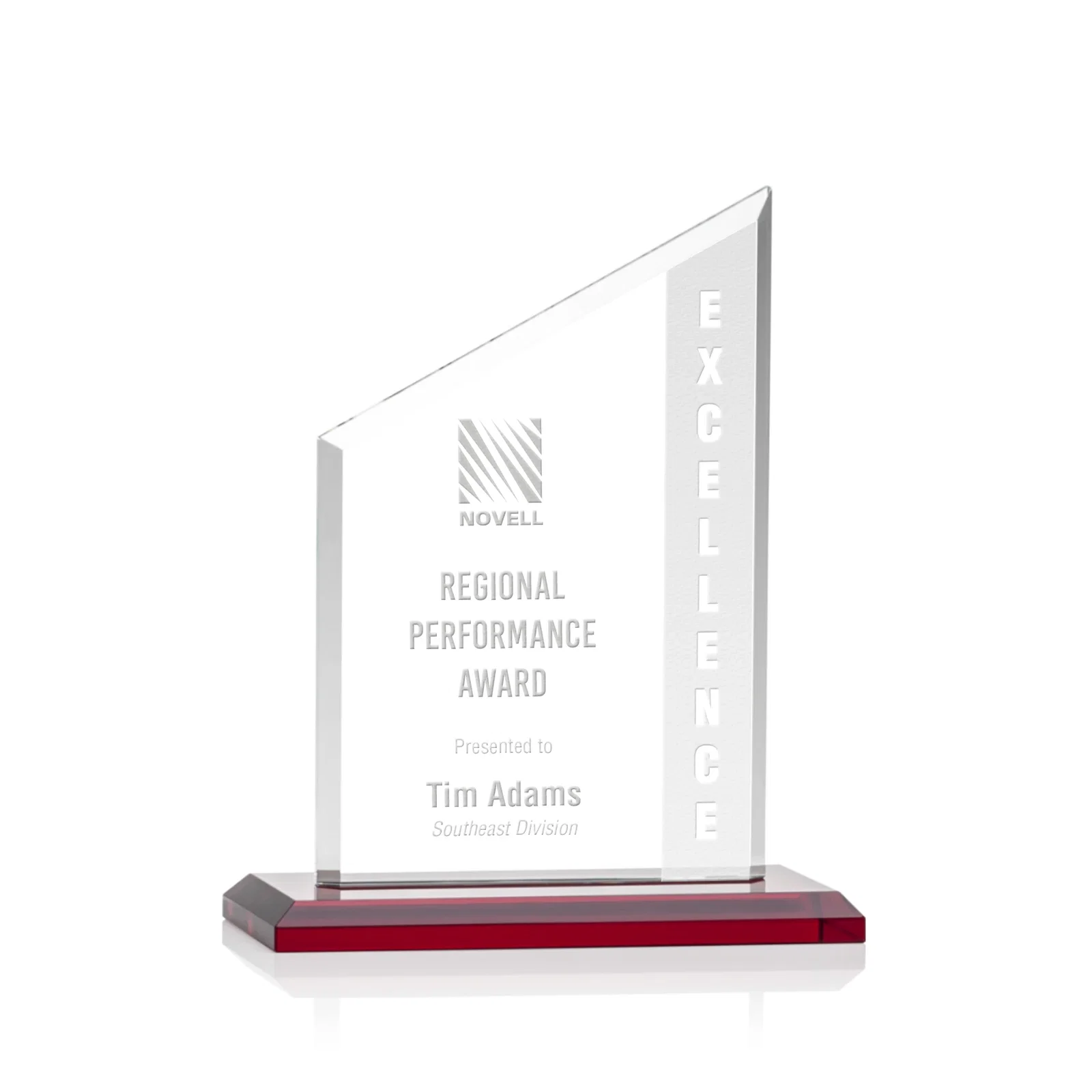 Personalized Starfire Crystal Slant-Top Award on a Matching Beveled Base for volunteer appreciation