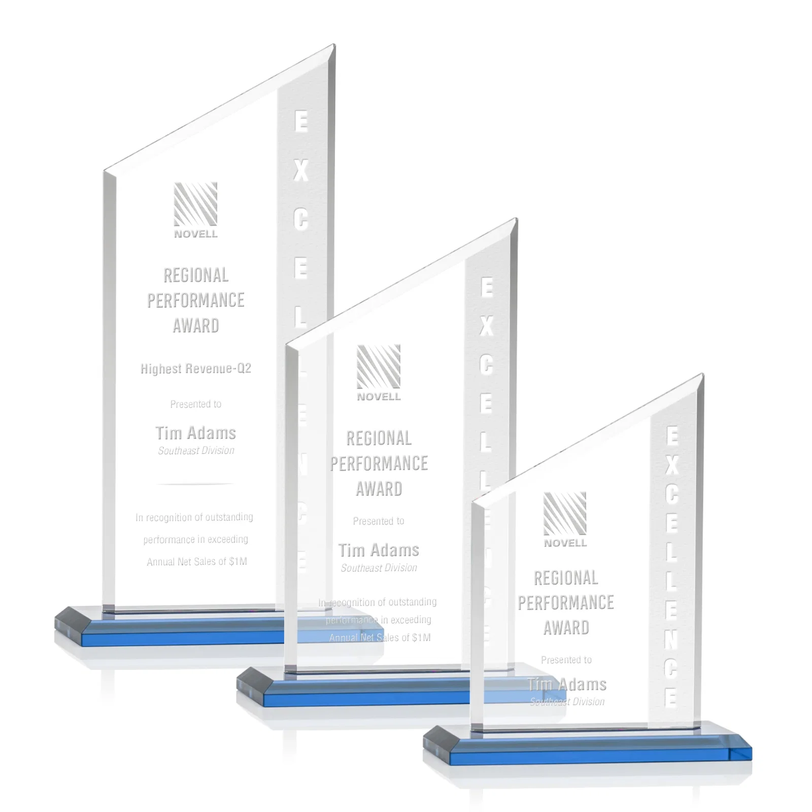 Promotional Starfire Crystal Slant-Top Award on a Matching Beveled Base for employee recognition