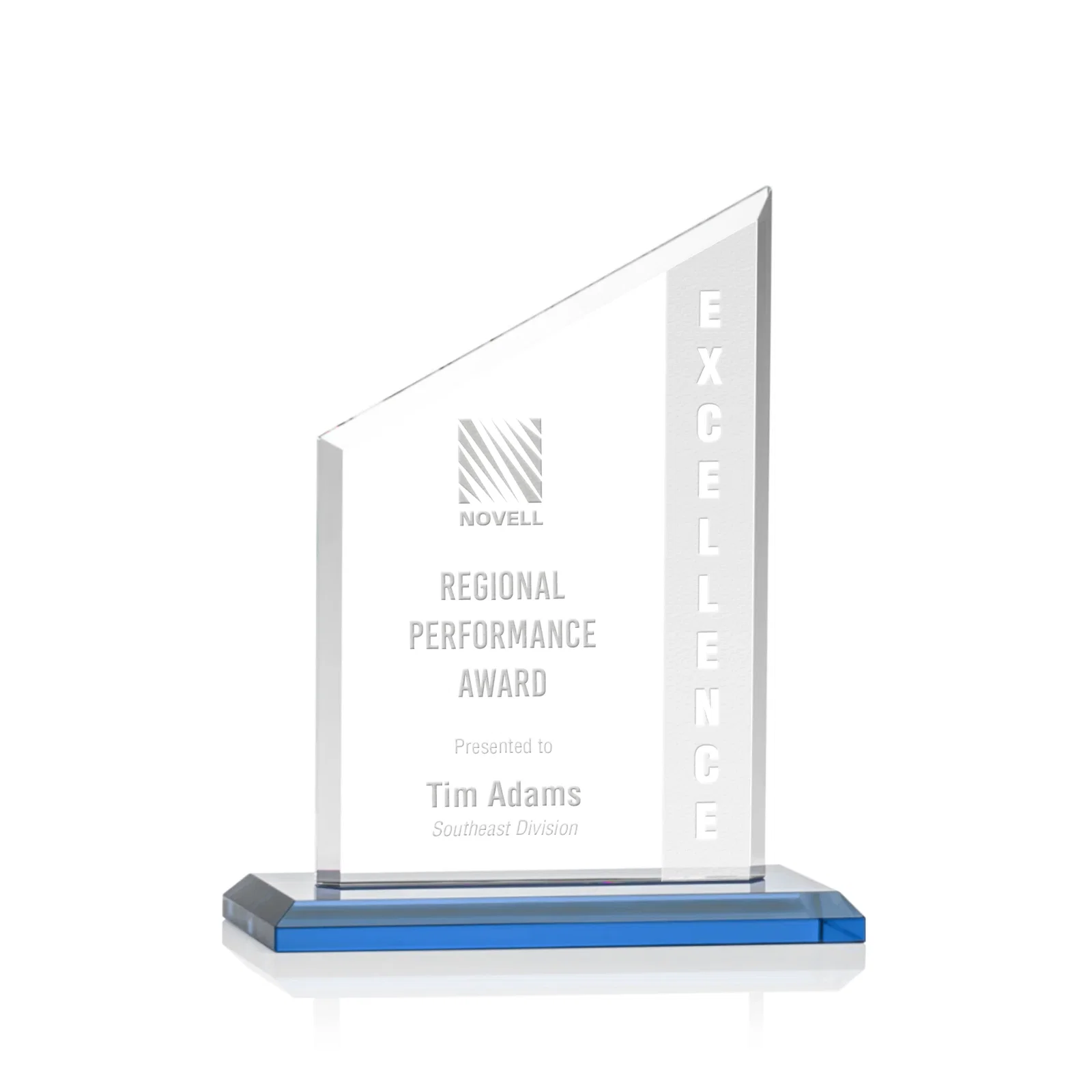 Promotional Starfire Crystal Slant-Top Award on a Matching Beveled Base for corporate award ceremonies