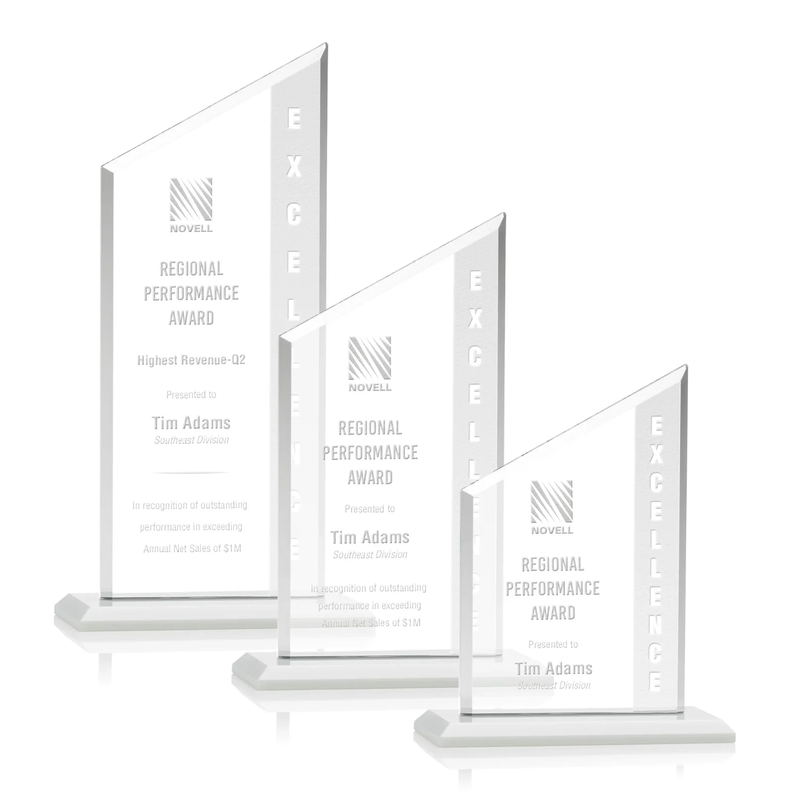 Promotional Starfire Crystal Slant-Top Award on a Matching Beveled Base for retirement presentations