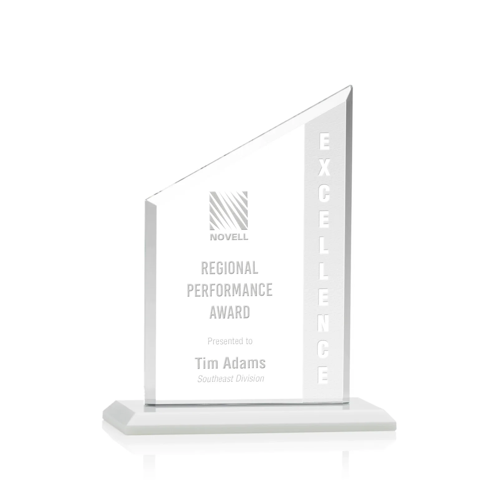 Promotional Starfire Crystal Slant-Top Award on a Matching Beveled Base for team milestone celebrations