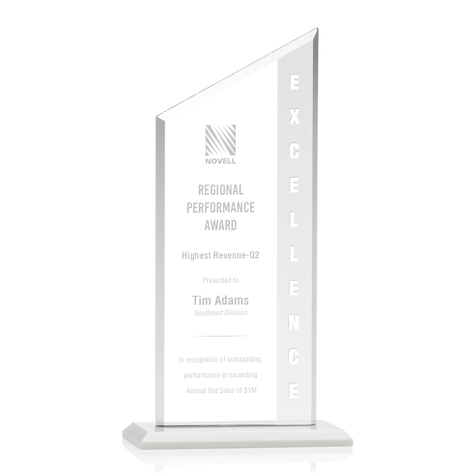 Promotional Starfire Crystal Slant-Top Award on a Matching Beveled Base for graduation ceremonies