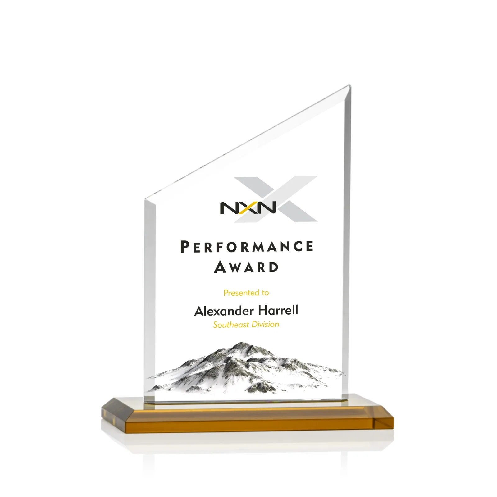 Promotional Starfire Crystal Slant-Top Award on a Matching Beveled Base for volunteer appreciation