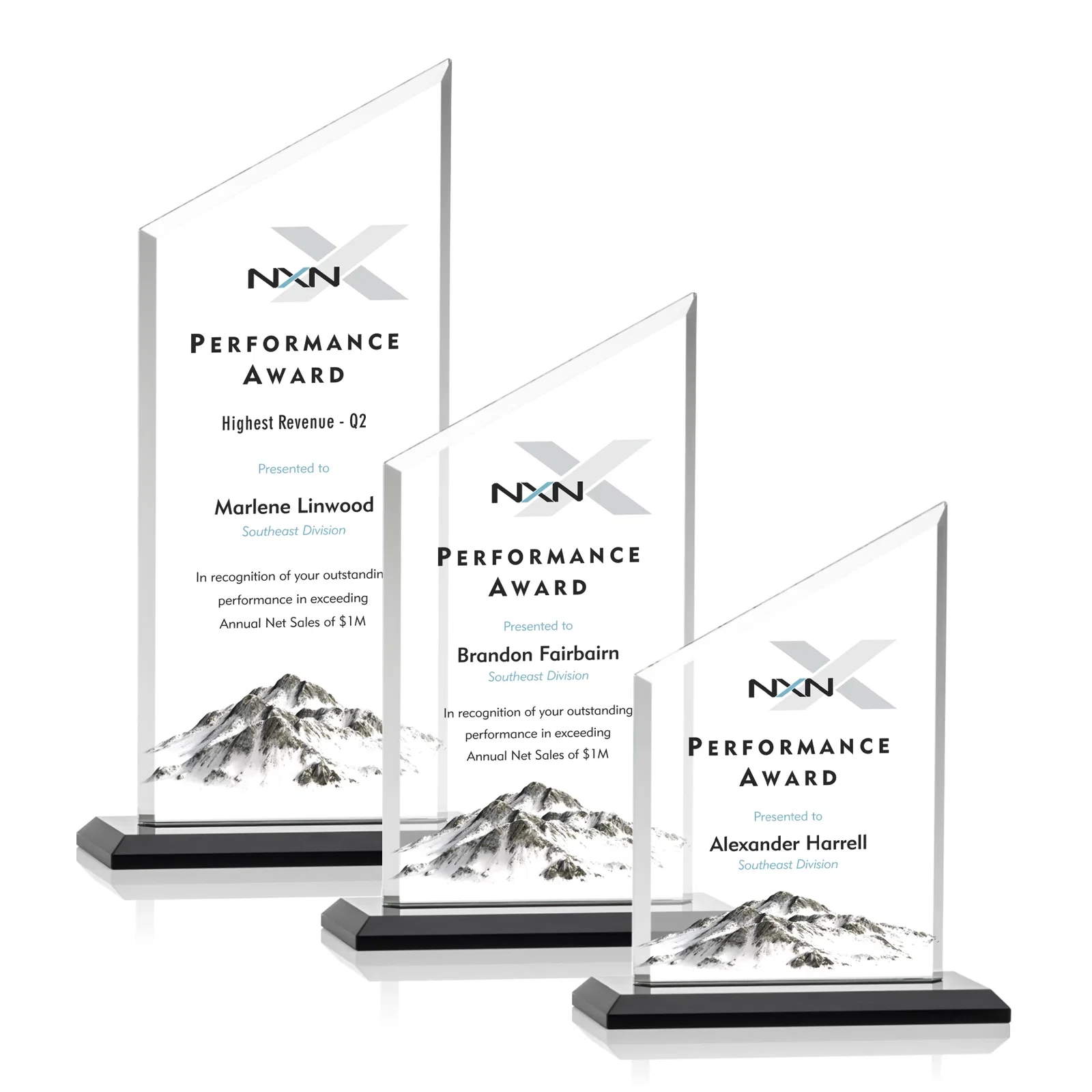Branded Starfire Crystal Slant-Top Award on a Matching Beveled Base for employee recognition
