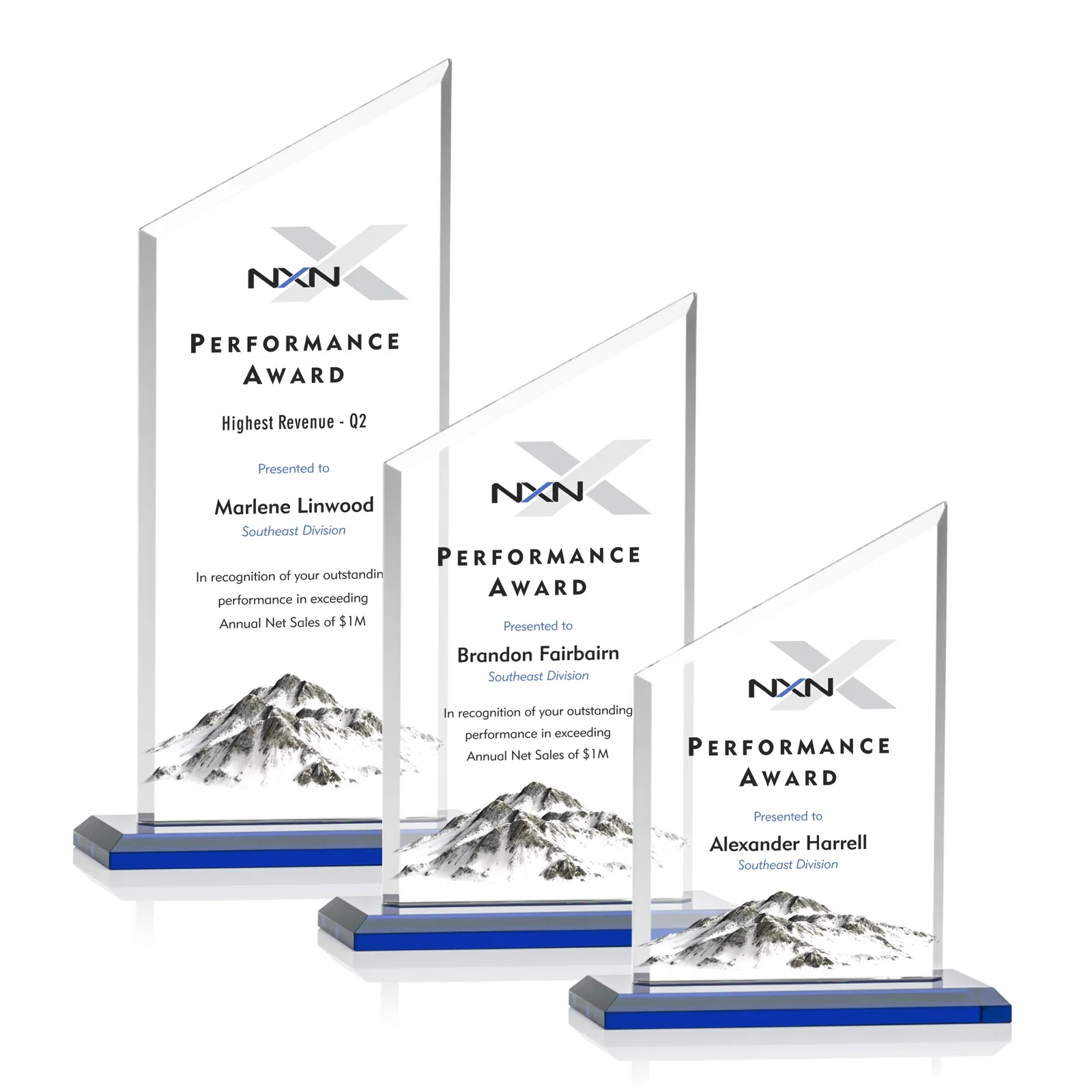 Branded Starfire Crystal Slant-Top Award on a Matching Beveled Base for retirement presentations