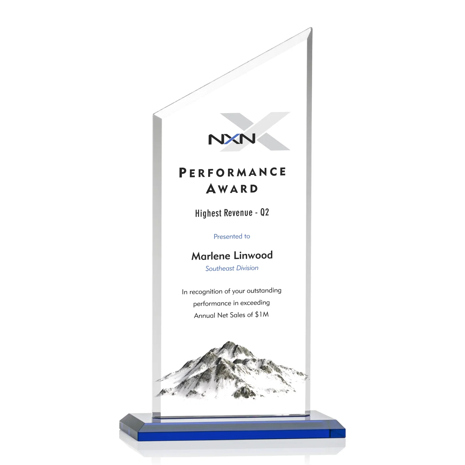 Branded Starfire Crystal Slant-Top Award on a Matching Beveled Base for graduation ceremonies