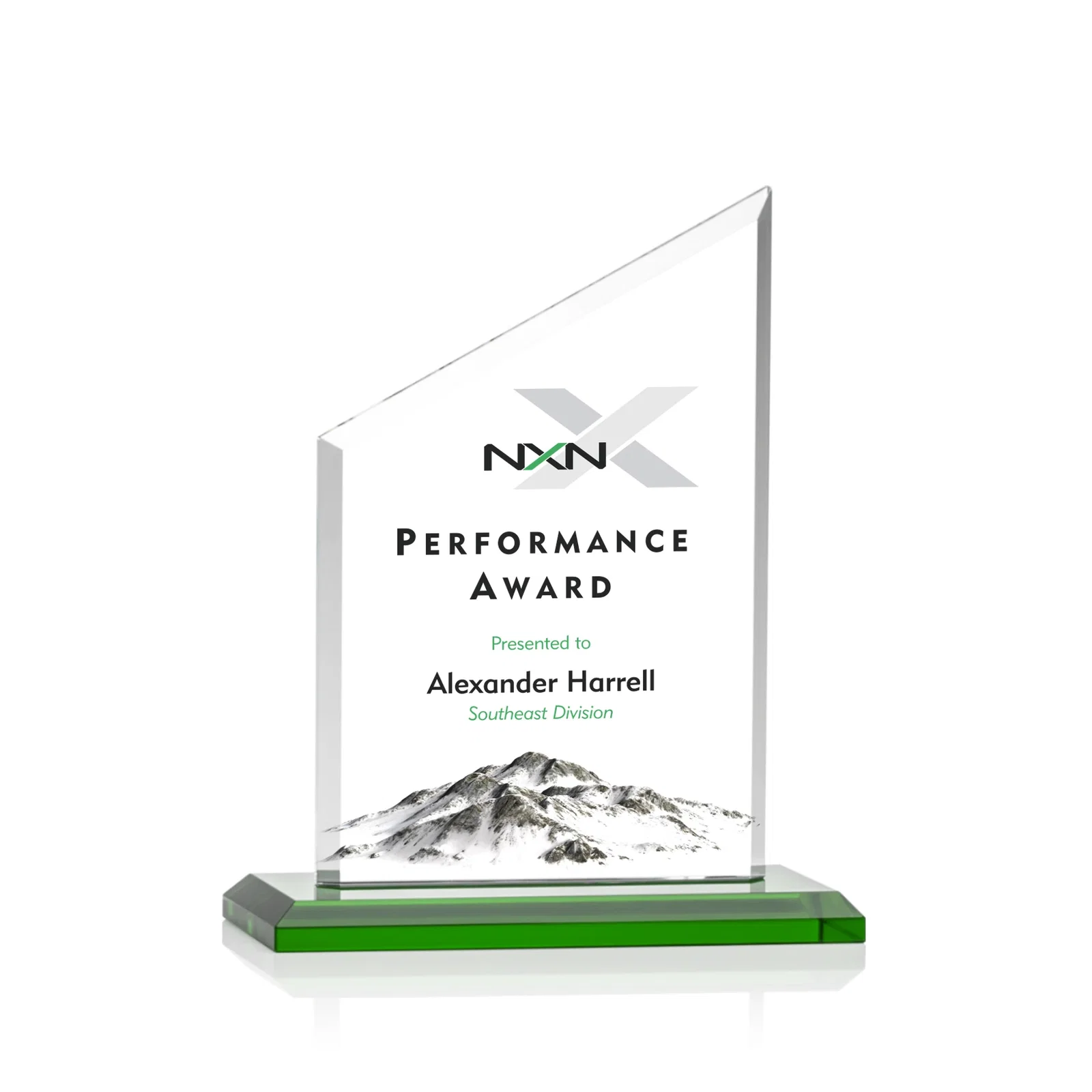 Branded Starfire Crystal Slant-Top Award on a Matching Beveled Base for volunteer appreciation