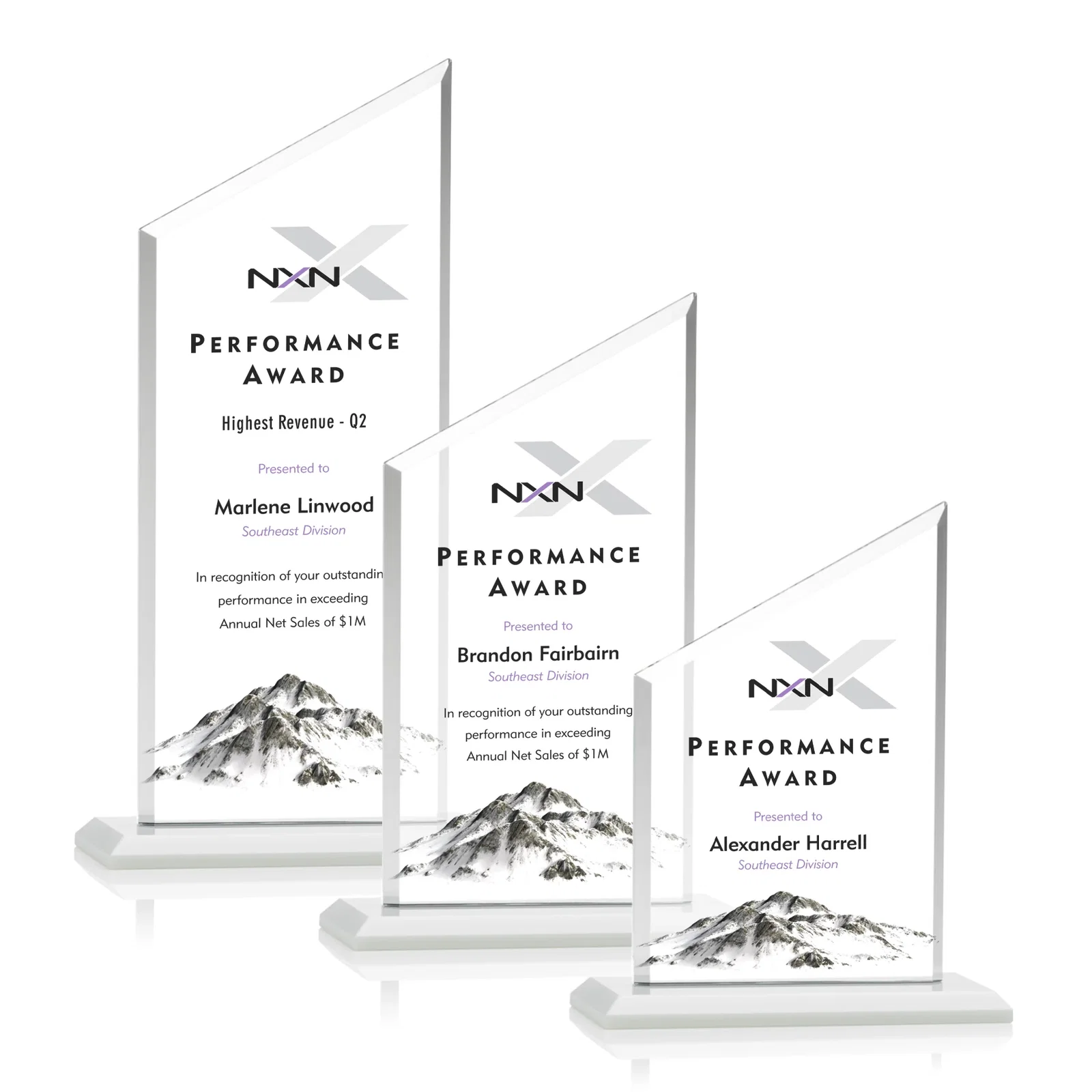 Custom printed Starfire Crystal Slant-Top Award on a Matching Beveled Base for safety achievement programs