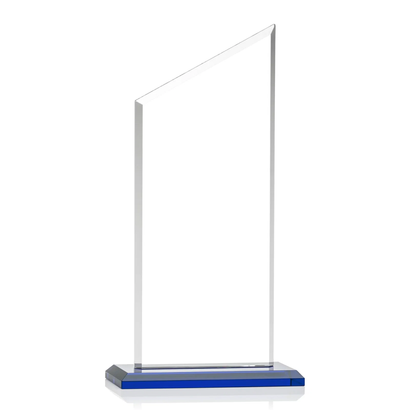 Custom engraved Starfire Crystal Slant-Top Award on a Matching Beveled Base for team milestone celebrations