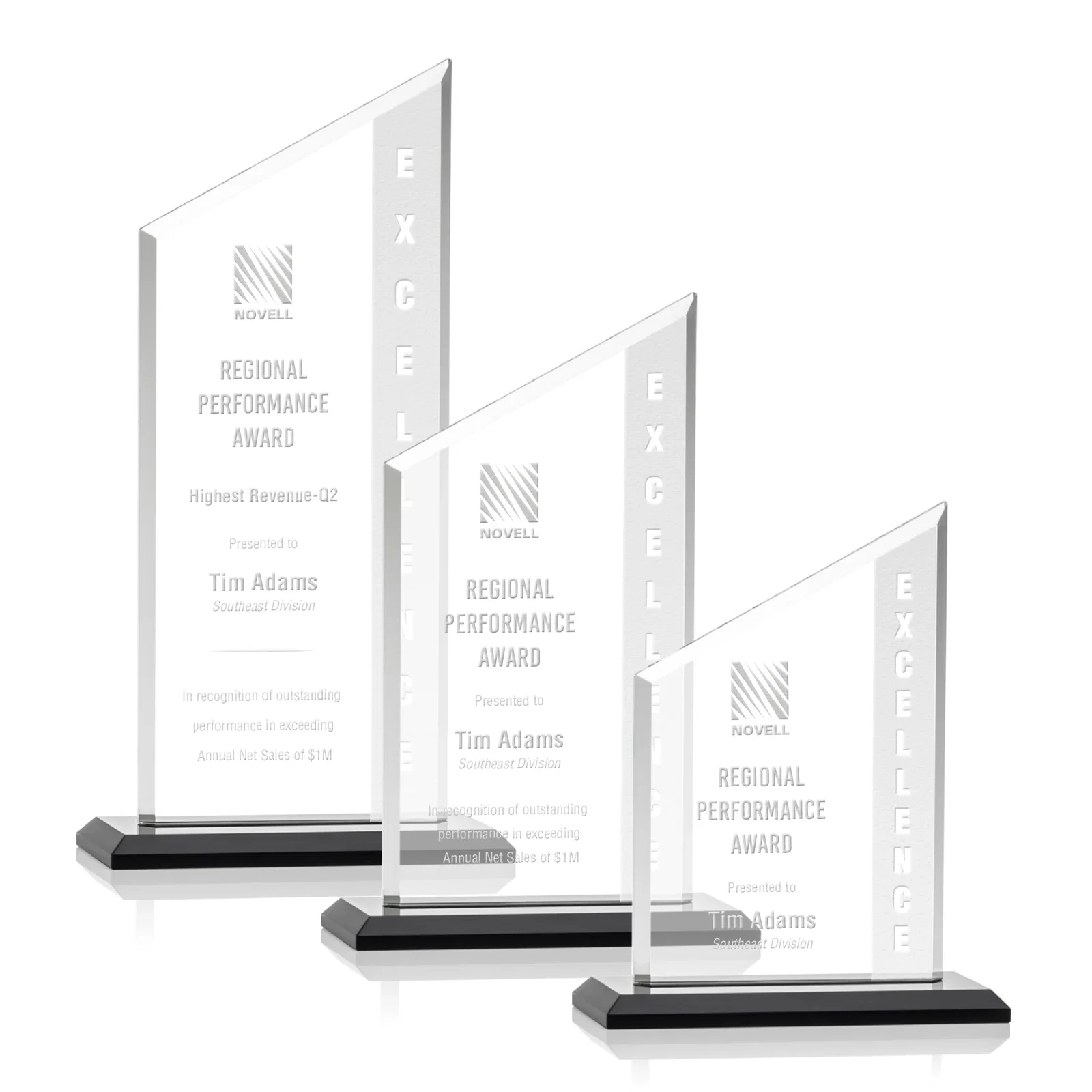 Custom Starfire Crystal Slant-Top Award on a Matching Beveled Base for safety achievement programs