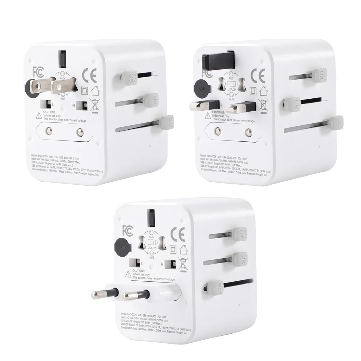 Side profile of the Concierge Travel Adapter showing its folding prongs