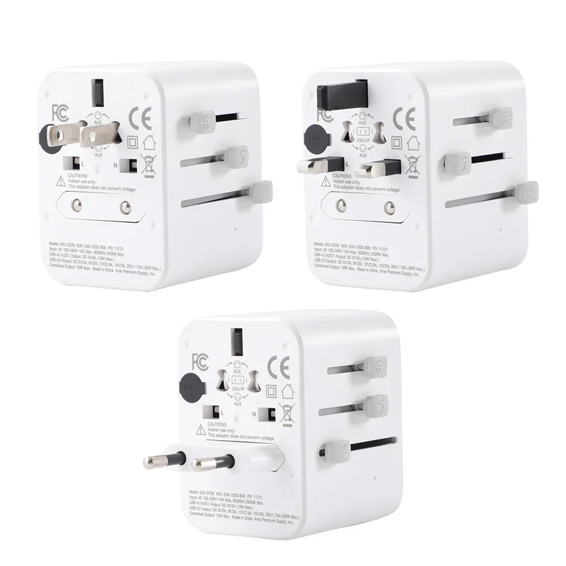 Side profile of the Concierge Travel Adapter showing its folding prongs