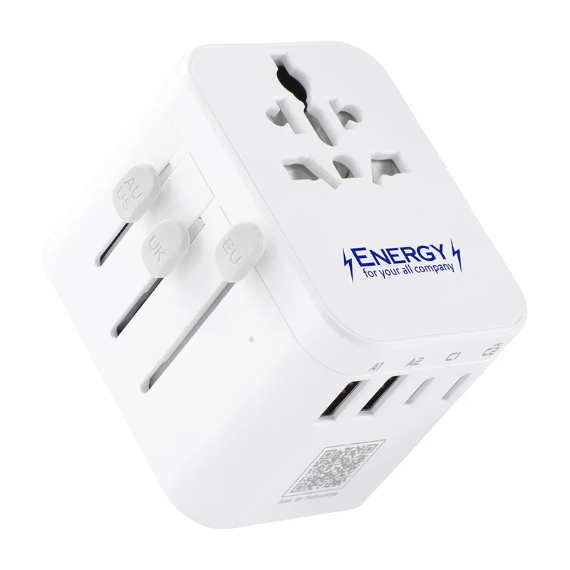 Angled view of the Concierge Universal Travel Adapter in a color option