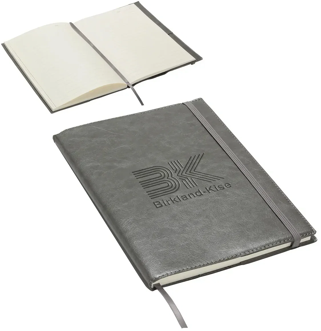 Open custom refillable journal showing lined pages