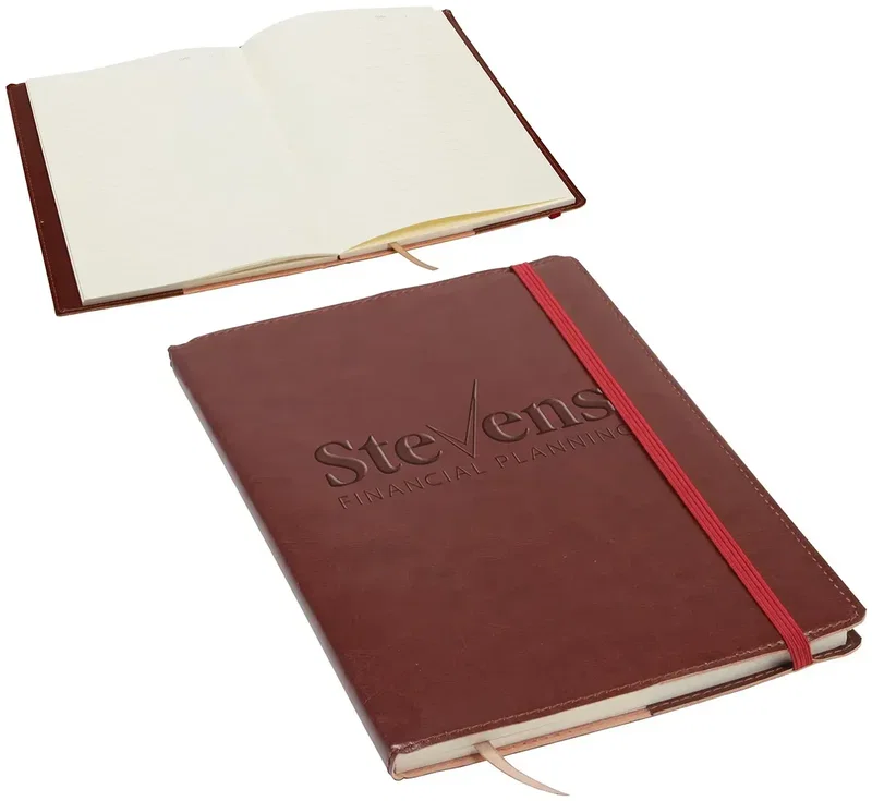 Back view of custom branded refillable leatherette journal