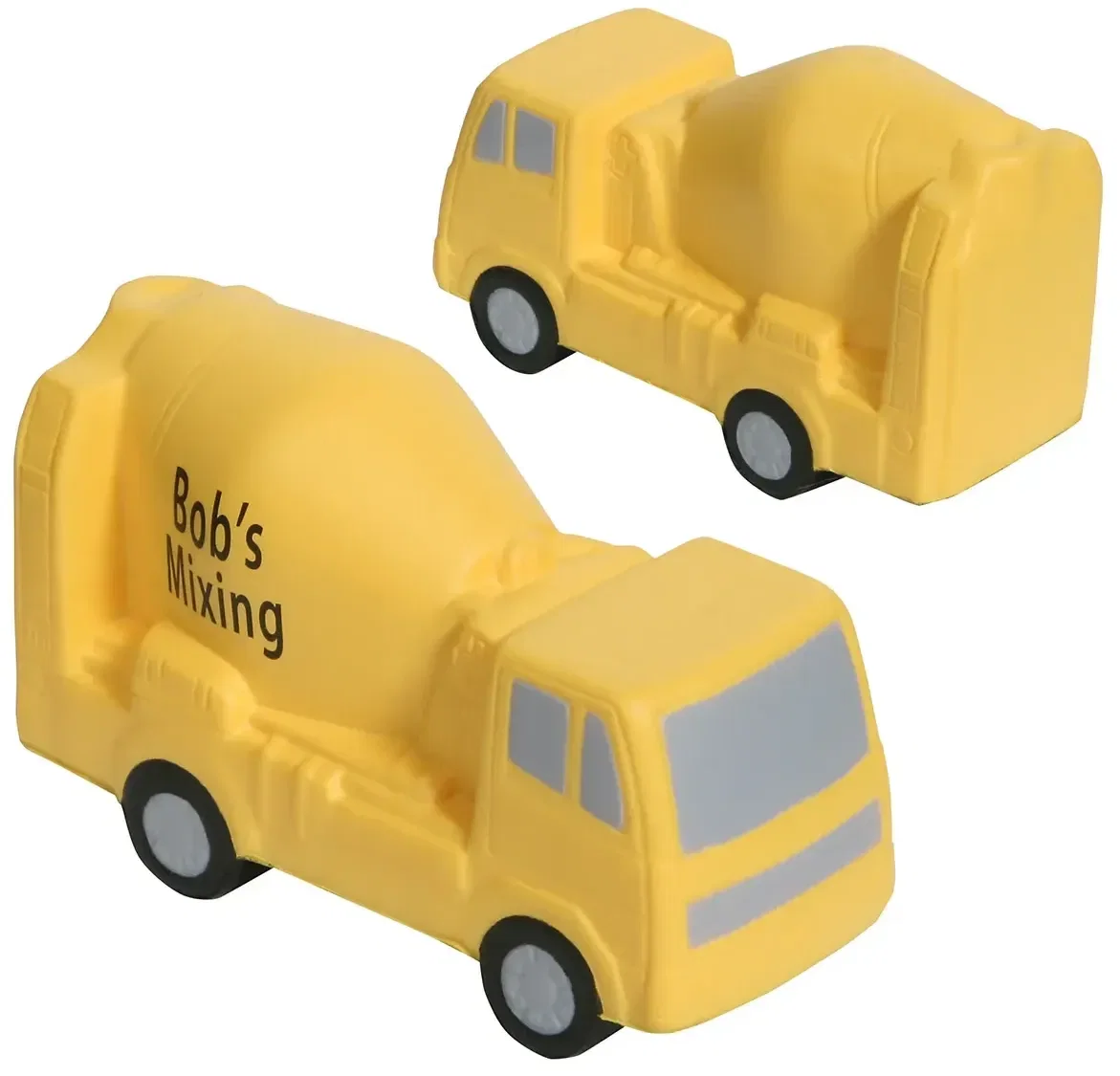 Custom Concrete Mixer Stress Reliever shaped like a construction mixer, molded foam with promotional logo