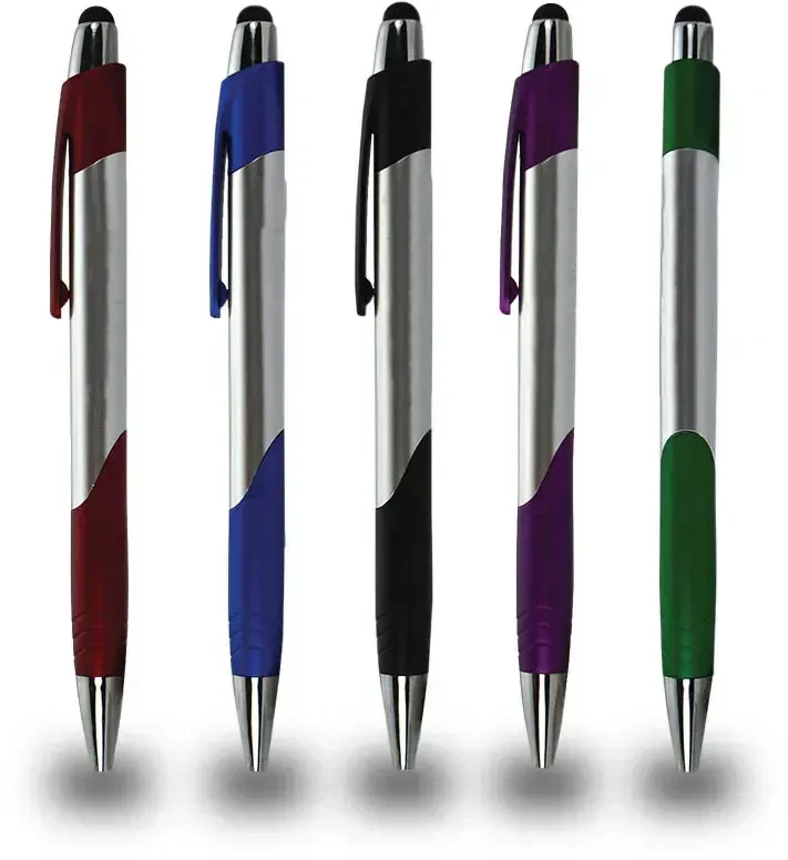 Condado Stylus Pen. Silver plastic stylus pen with rubber grip for touch screen giveaways, view 2