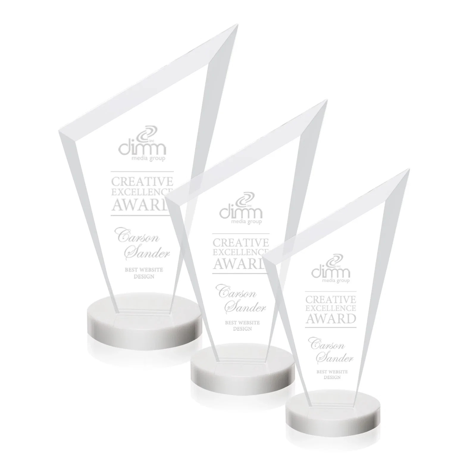 Personalized Starfire Crystal Peak Award on a Round Color-Choice Base for retirement presentations