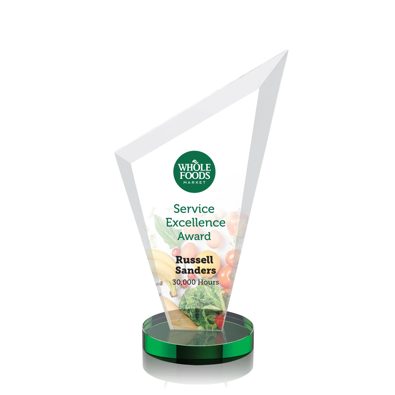 Custom Starfire Crystal Peak Award on a Round Color-Choice Base for corporate award ceremonies