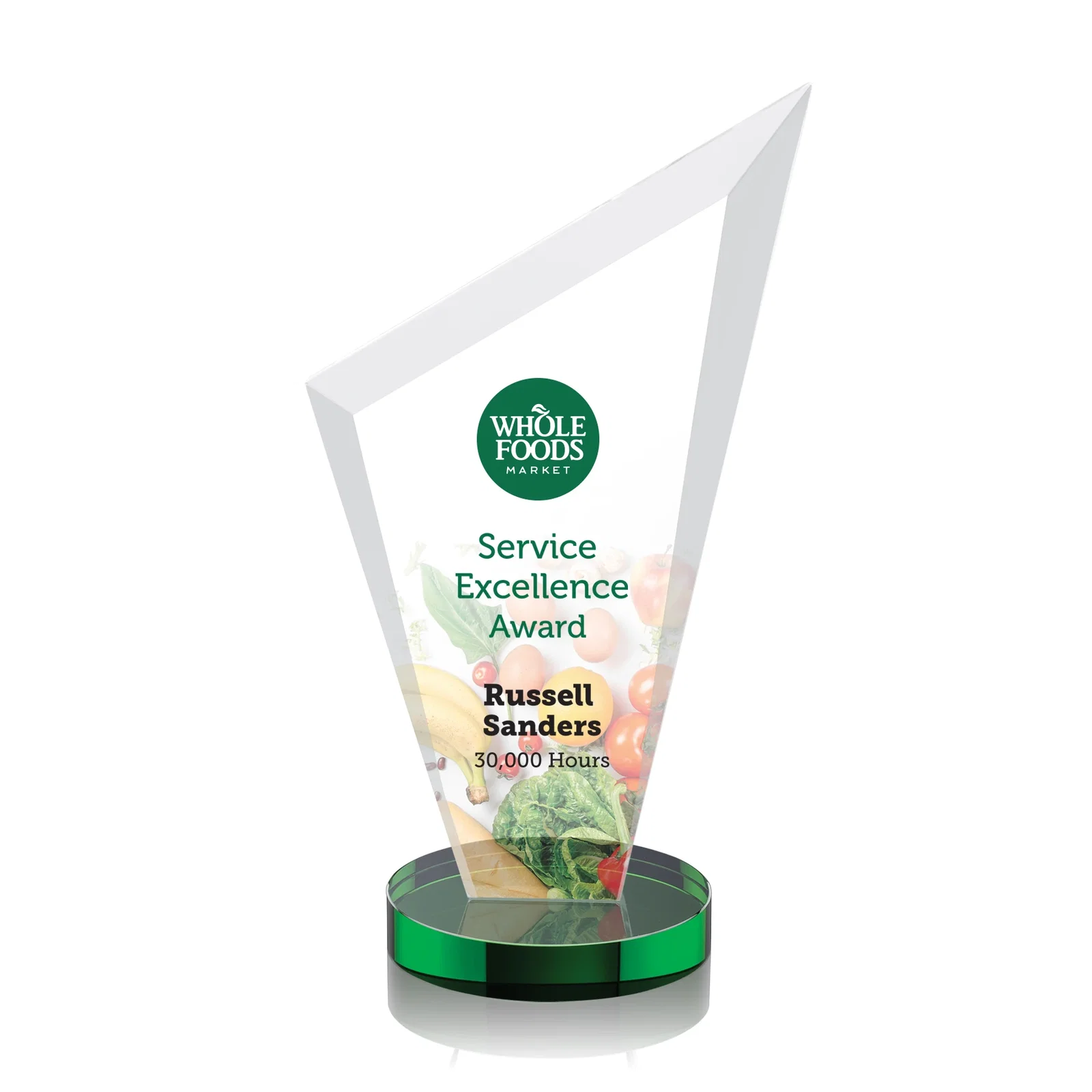 Custom Starfire Crystal Peak Award on a Round Color-Choice Base for service anniversary gifts