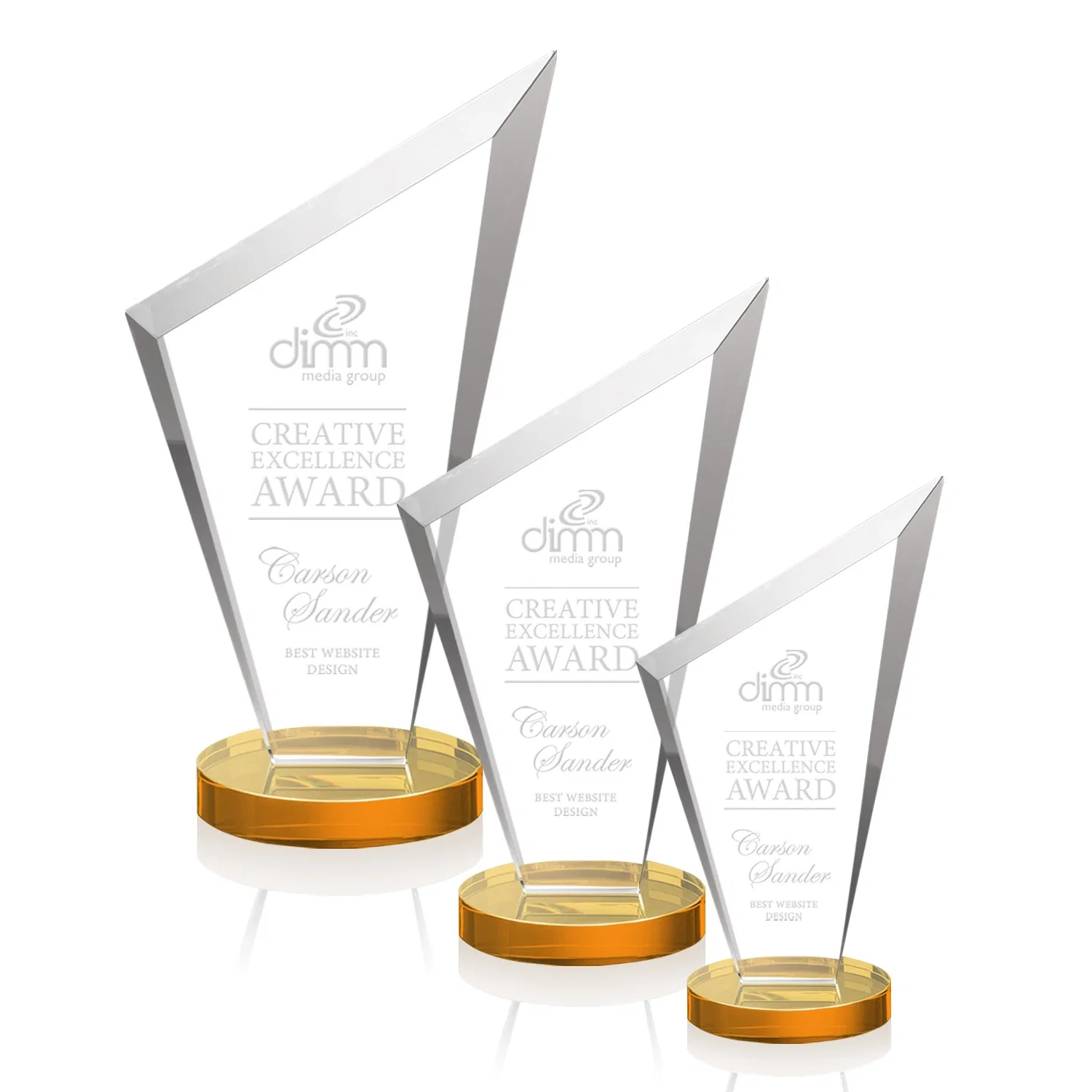 Branded Starfire Crystal Peak Award on a Round Color-Choice Base for employee recognition