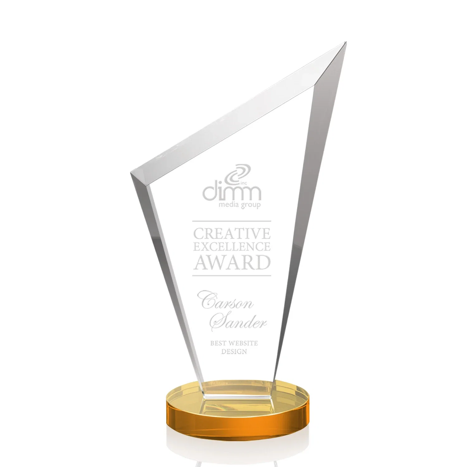 Branded Starfire Crystal Peak Award on a Round Color-Choice Base for service anniversary gifts