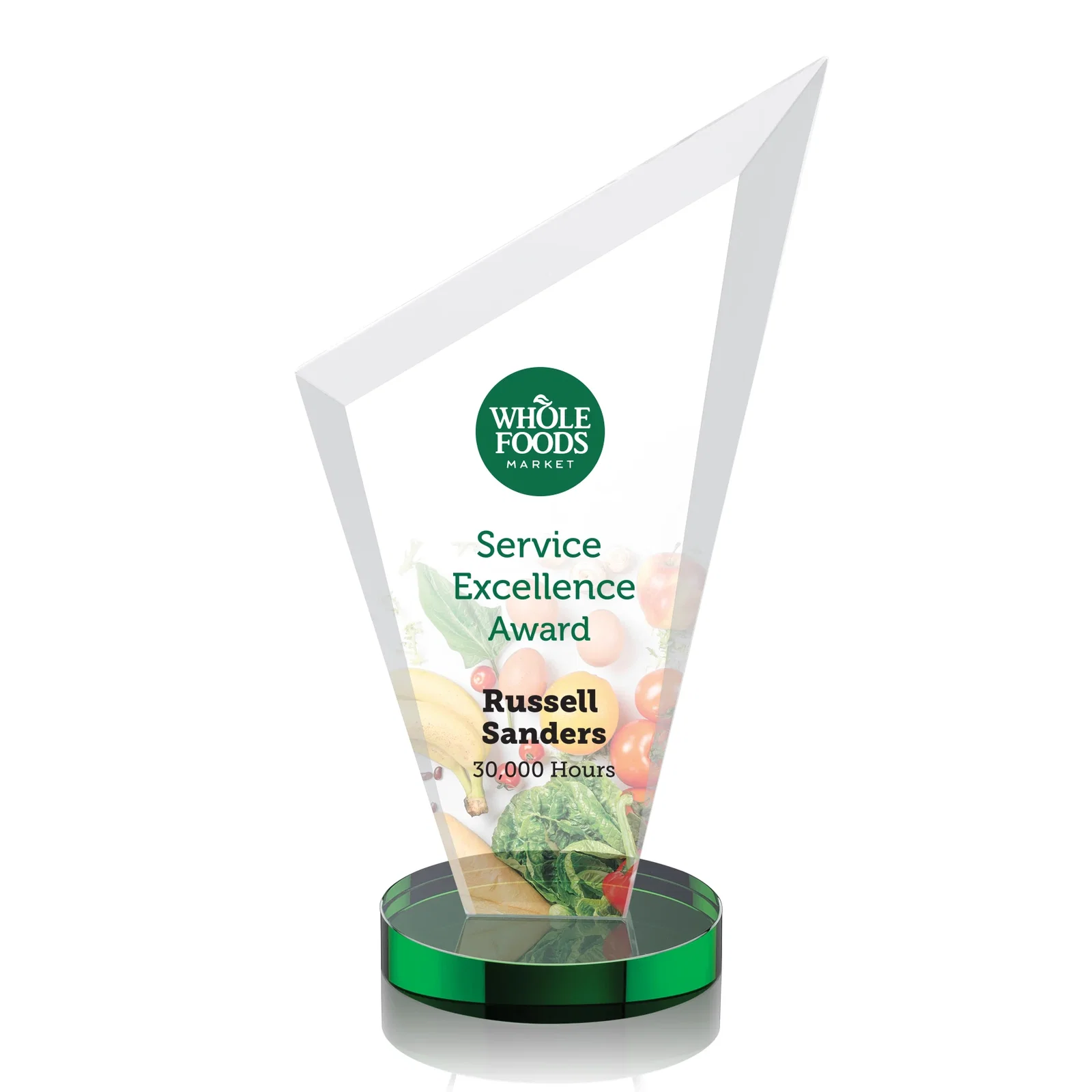 Custom Starfire Crystal Peak Award on a Round Color-Choice Base for sales achievement awards
