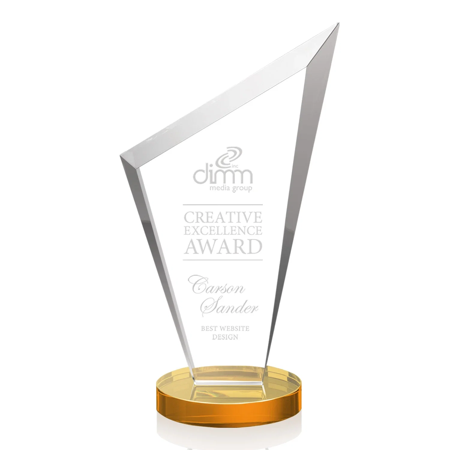 Branded Starfire Crystal Peak Award on a Round Color-Choice Base for sales achievement awards