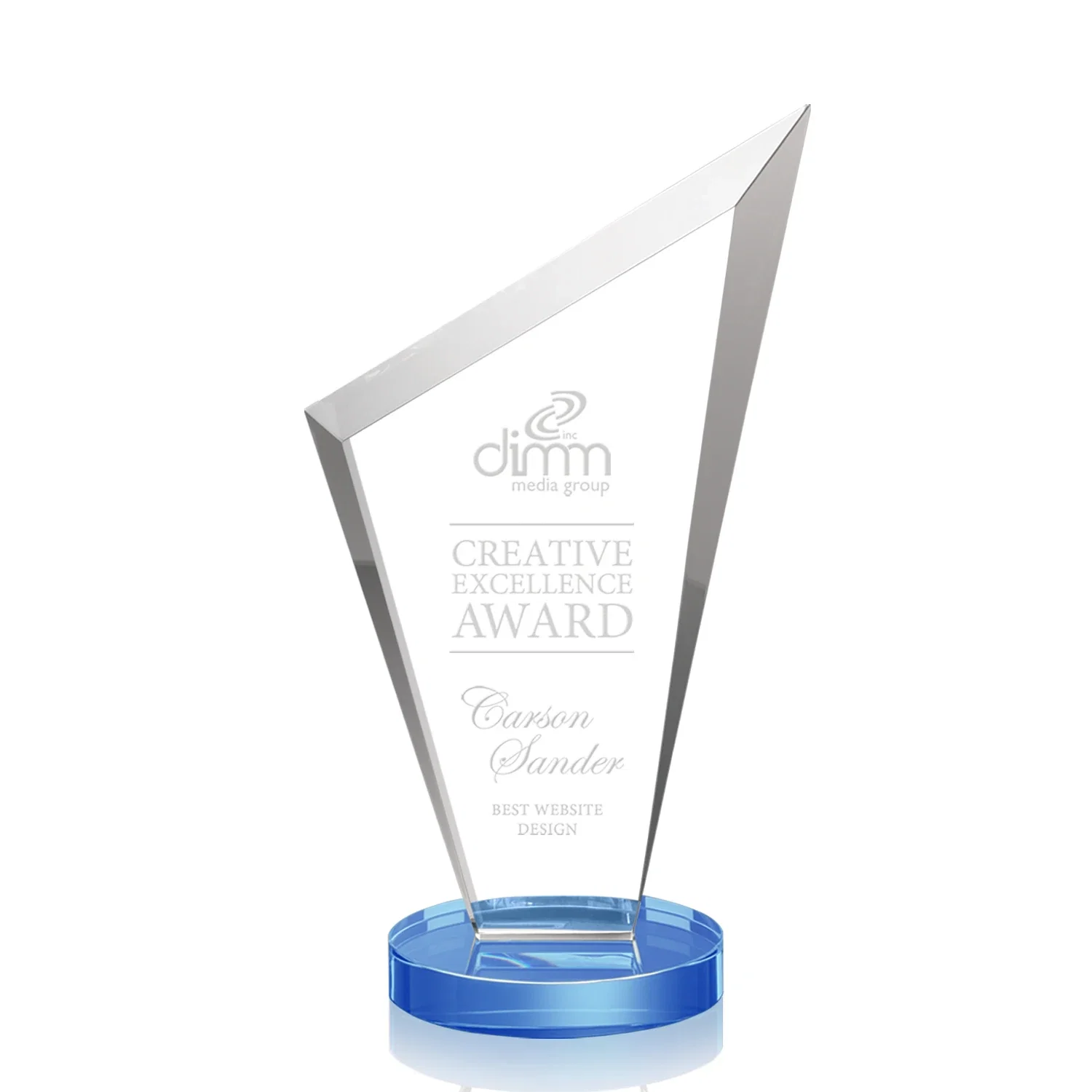 Branded Starfire Crystal Peak Award on a Round Color-Choice Base for donor appreciation