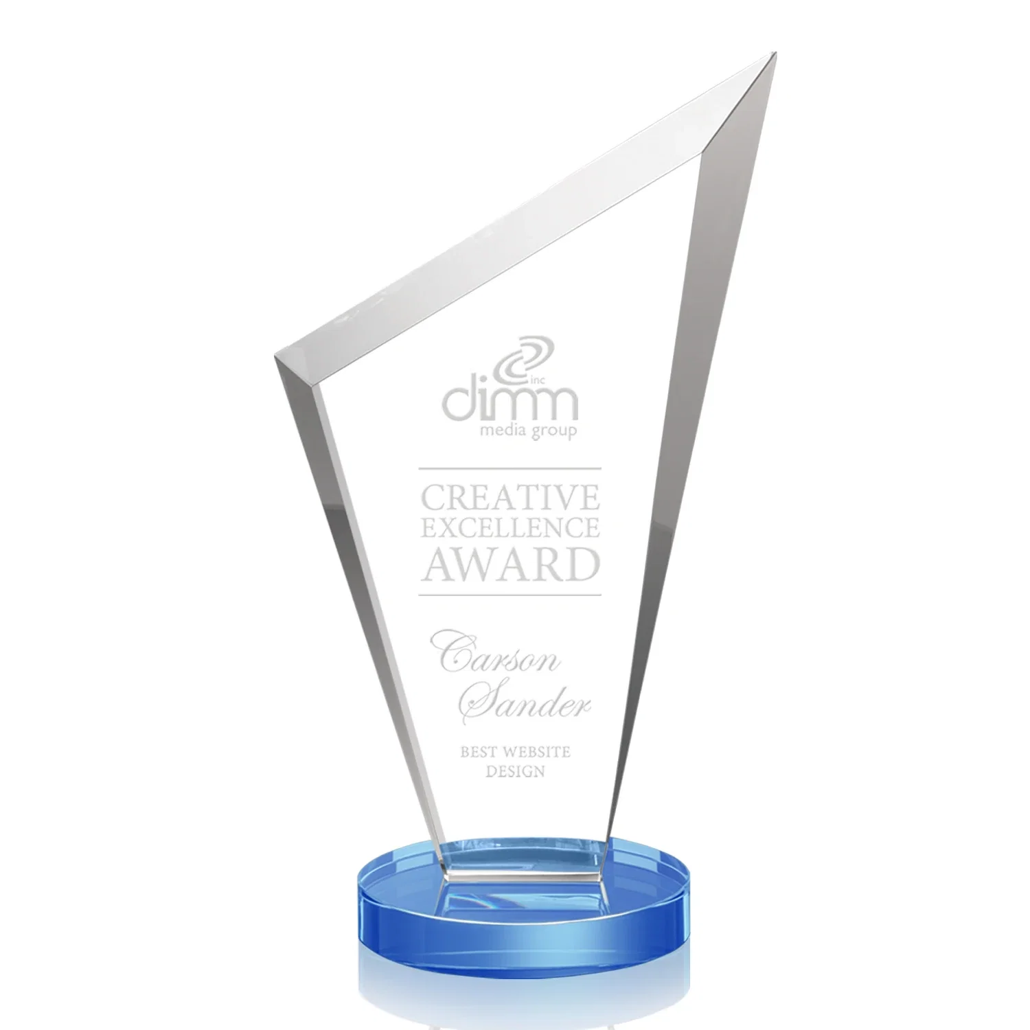 Branded Starfire Crystal Peak Award on a Round Color-Choice Base for graduation ceremonies