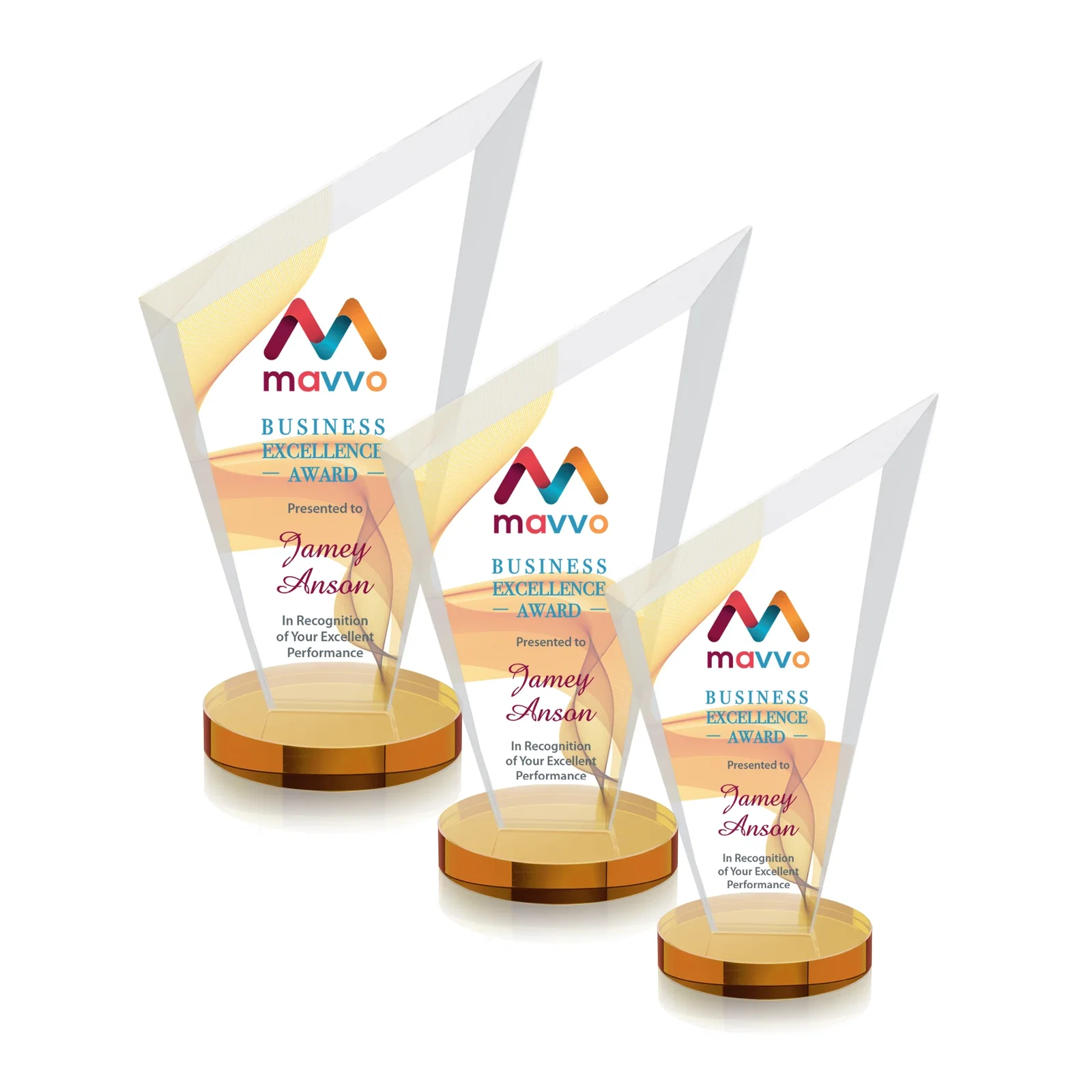 Custom printed Starfire Crystal Peak Award on a Round Color-Choice Base for employee recognition