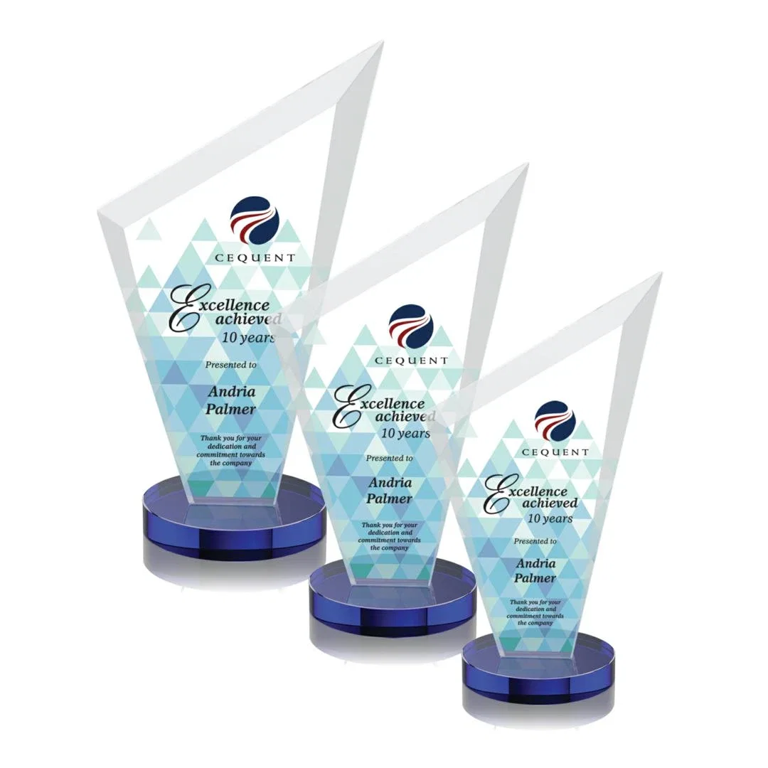 Custom Starfire Crystal Peak Award on a Round Color-Choice Base for retirement presentations