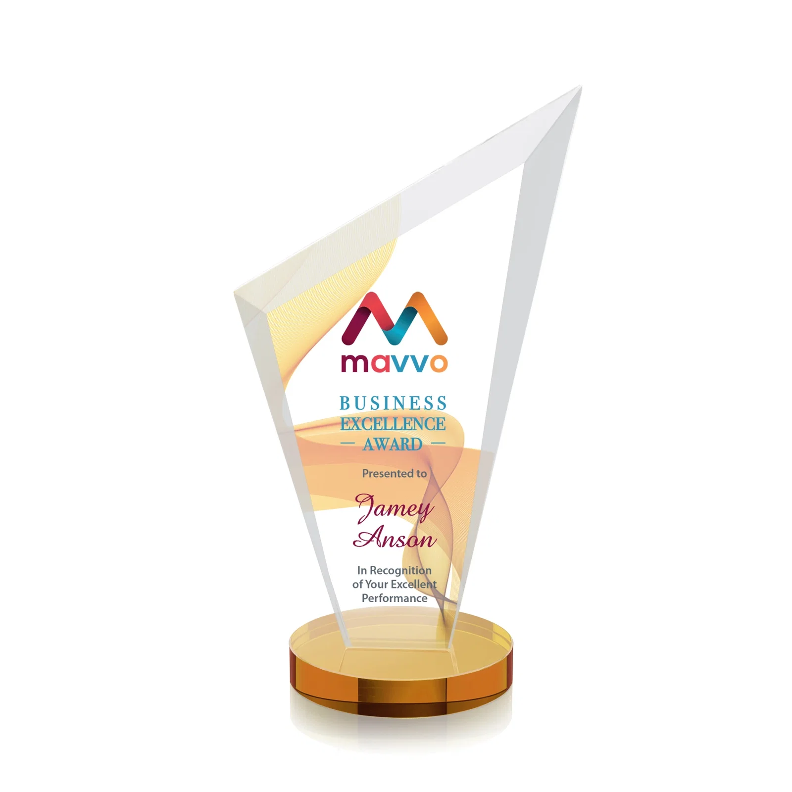 Custom printed Starfire Crystal Peak Award on a Round Color-Choice Base for corporate award ceremonies