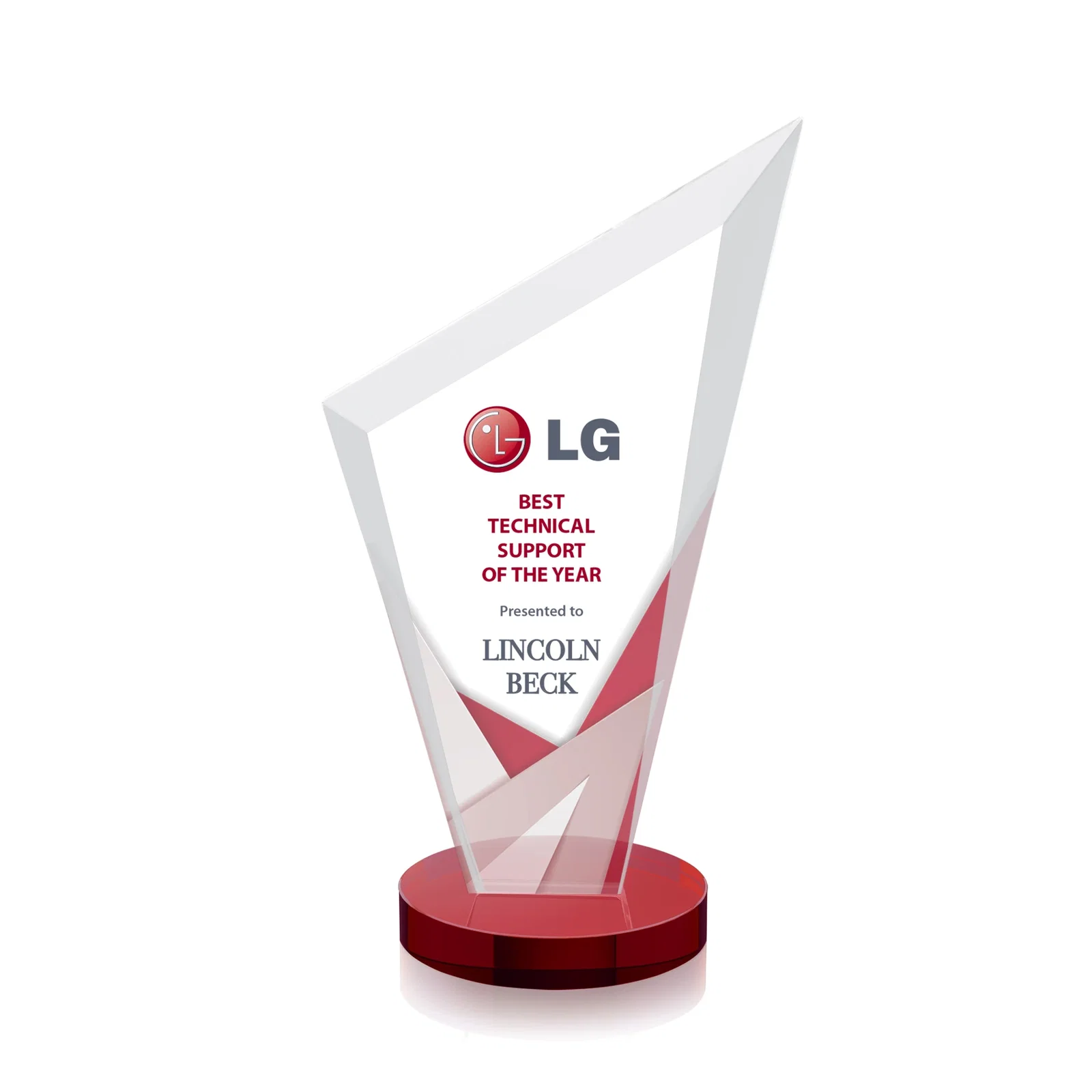 Custom printed Starfire Crystal Peak Award on a Round Color-Choice Base for team milestone celebrations